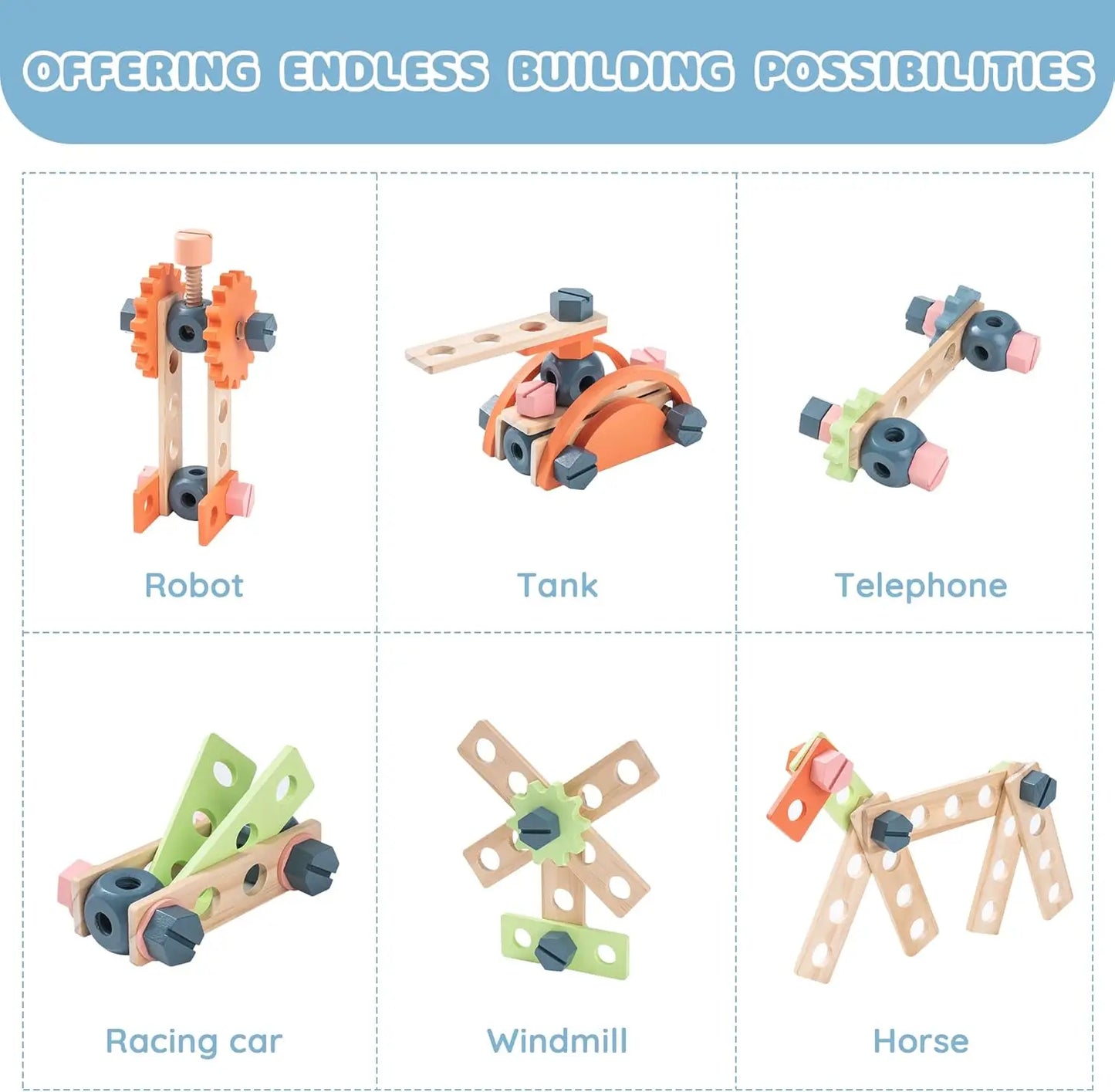 Robotime Kids Tool Bench Set Large Wooden Work Bench Construction Toys 41 Pieces Kid Toys Tool Set for Boys Girls Age 3+