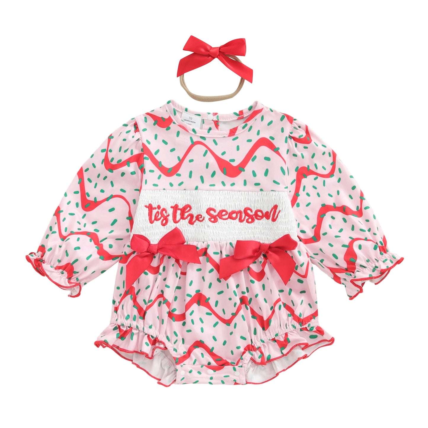 Adorable Christmas Baby Girls Rompers Set with Long Sleeve O Neck Letter Embroidery and Bow Headband - 2 Piece Outfit for the