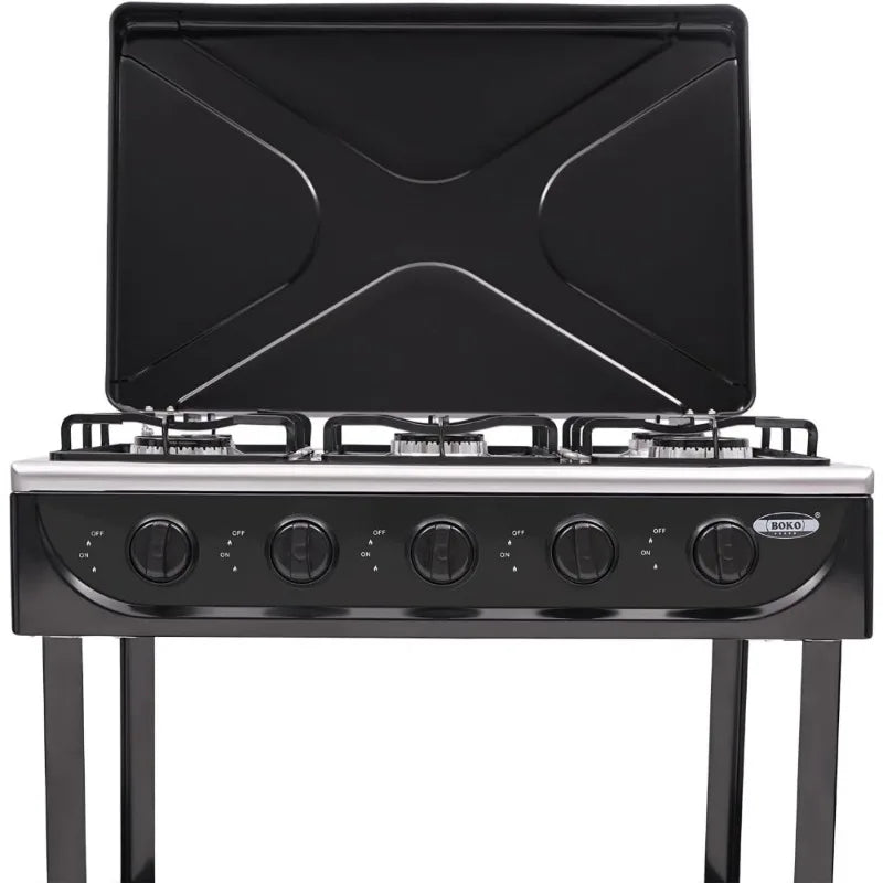 Natural Gas Stove Outdoor 5-Burner Stove Portable Gas Stove with 2 Placement Boards and Windshield for Outdoor Camping RV Travel