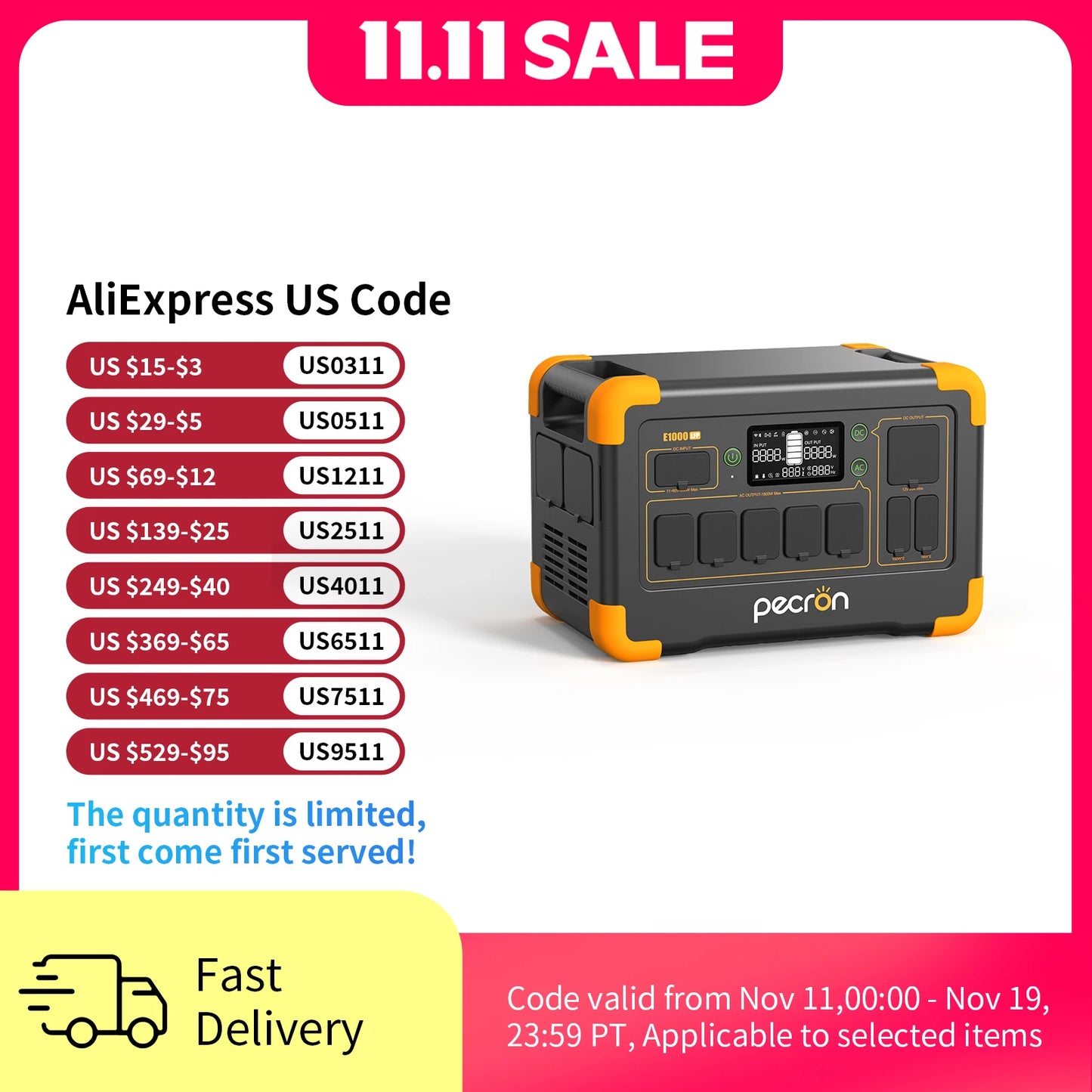 pecron E1000LFP Portable Power Station 1024Wh LiFePO4 Battery Backup 1800W Solar Generator Expandable to 4096Wh Fast Charging