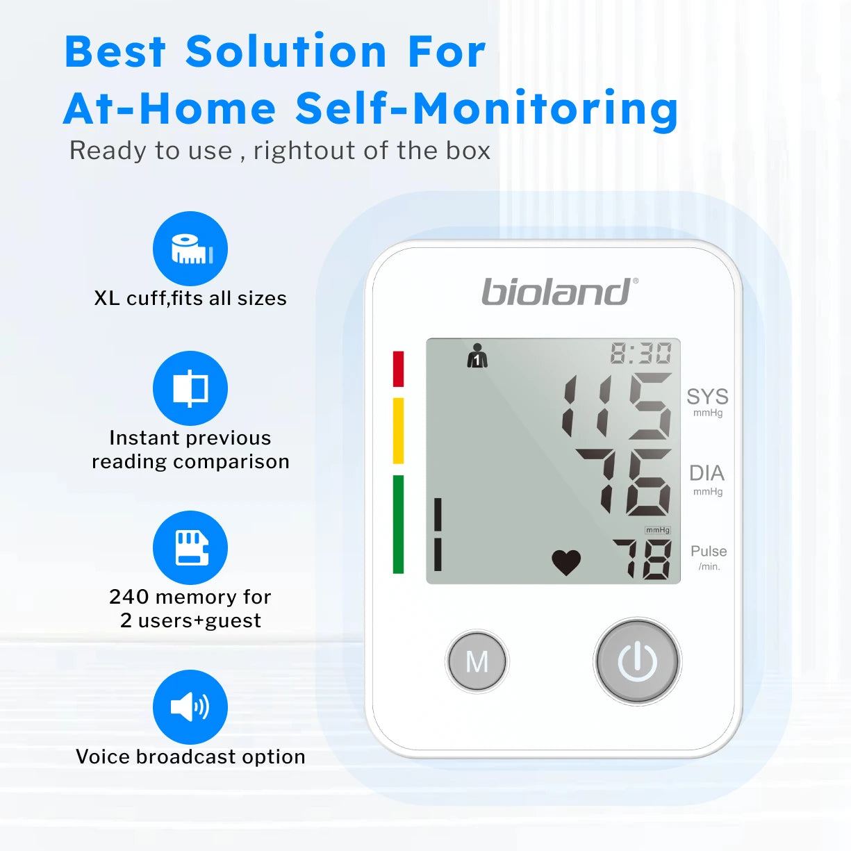 bioland Blood Pressure Monitor 2005 Tensiometer Upper Arm Automatic Digital BP Measuring Device 2005-1 Pulse Heart Rate Monitor