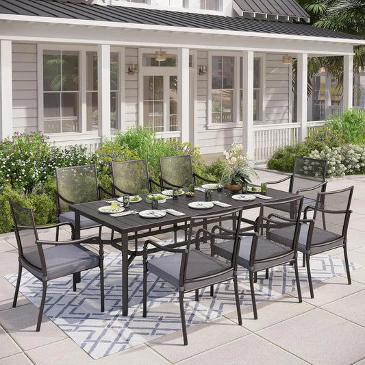 Patio Table and Chairs Set, 9 Pieces Patio Dining Set with 8 Textilene Chairs, and 83" Rectangular Outdoor Dining, Customized