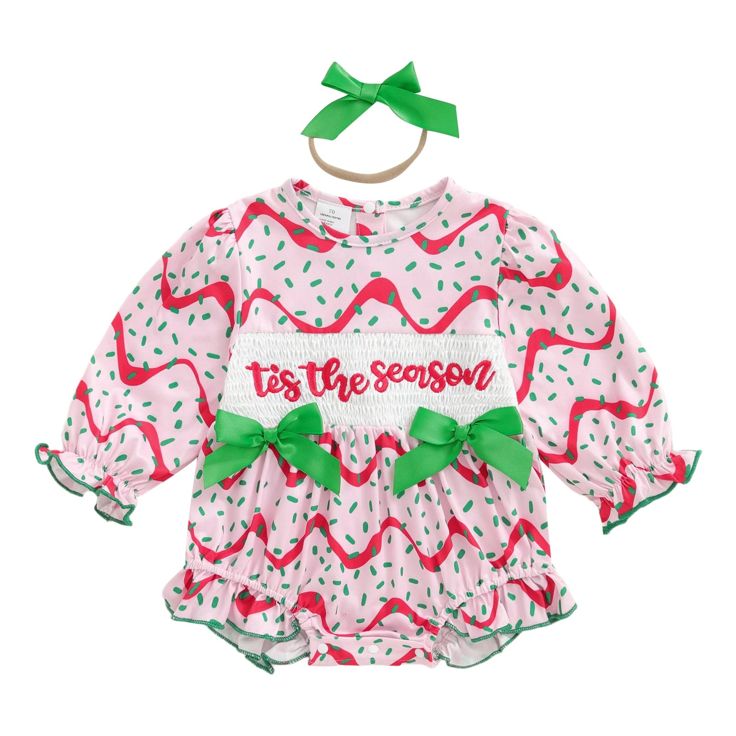 Adorable Christmas Baby Girls Rompers Set with Long Sleeve O Neck Letter Embroidery and Bow Headband - 2 Piece Outfit for the