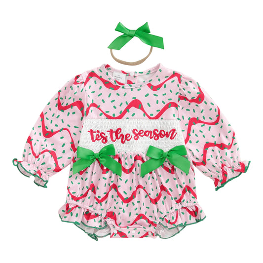 Adorable Christmas Baby Girls Rompers Set with Long Sleeve O Neck Letter Embroidery and Bow Headband - 2 Piece Outfit for the