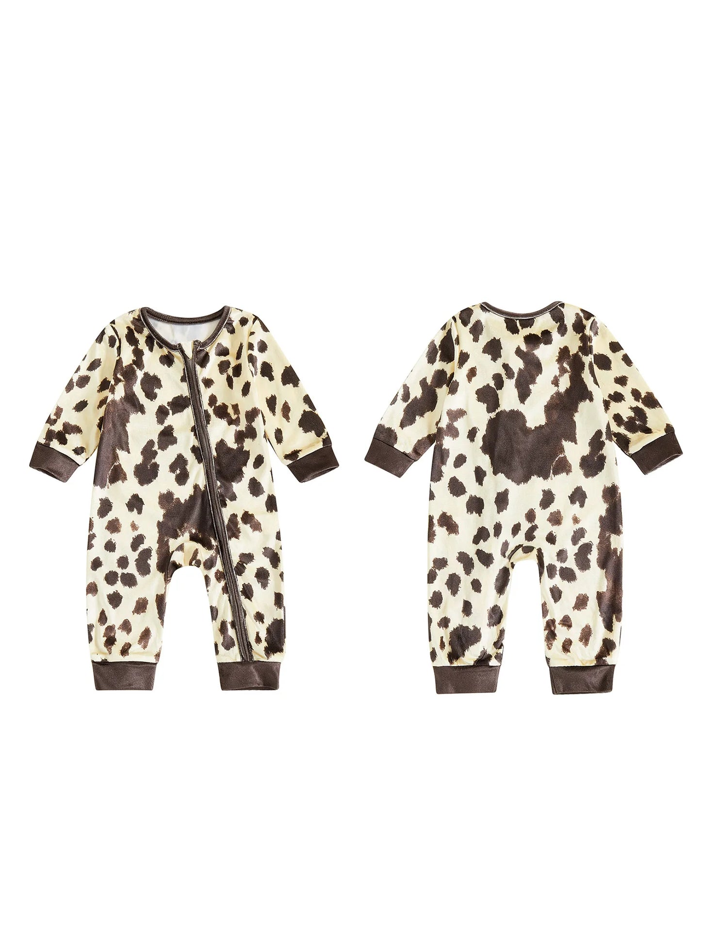 Infant Romper Cozy Cotton Blend Long Sleeve Round Neck Polka Dot Print  Footless Jumpsuit Zipper Closure Baby Outfit