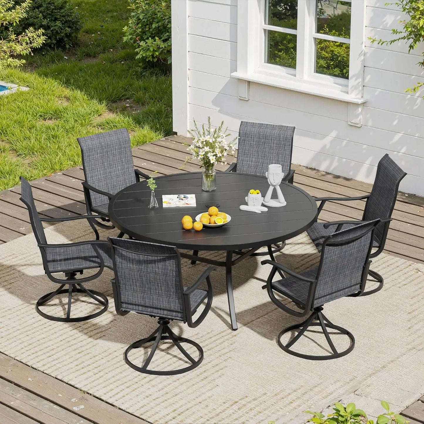 7 Pieces Outdoor Dining Set, Patio Furniture Set of 6 Patio Swivel Dining Chairs and 50" Patio Round Table, Mixed, Customized