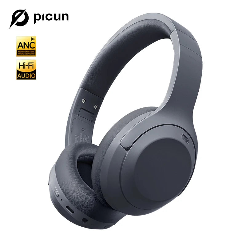 Picun F1 ANC Wireless Bluetooth 5.4 Hi-FI Audio Headphones 43dB Adaptive Noise Cancelling Headsets 40mm Driver 80H Playtime APP