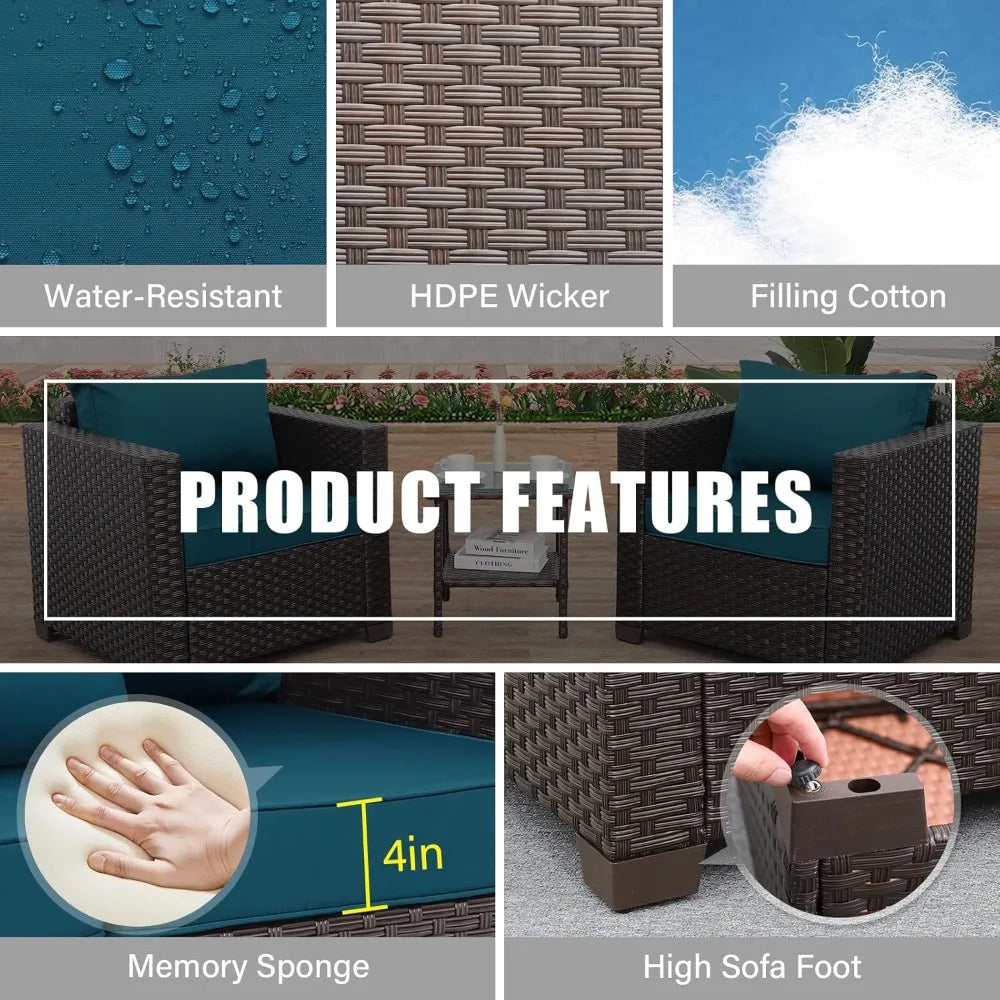 Patio Furniture 3 Piece Patio Set Patio Conversation Sets Outdoor Chairs and Glass Side Table Balcony Furniture with Non-Slip