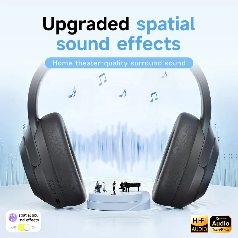 Picun F1 ANC Wireless Bluetooth 5.4 Hi-FI Audio Headphones 43dB Adaptive Noise Cancelling Headsets 40mm Driver 80H Playtime APP