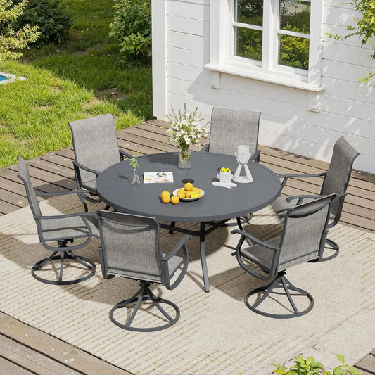 7 Pieces Outdoor Dining Set, Patio Furniture Set of 6 Patio Swivel Dining Chairs and 50" Patio Round Table, Mixed, Customized