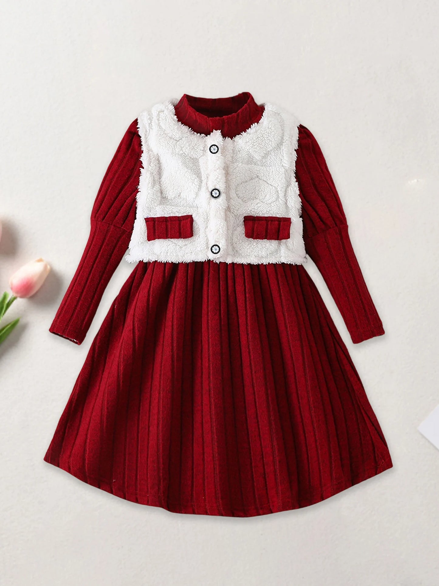 Girls 3PCS Winter Outfit Pink Cable Knit Sweater Leggings Faux Fur Hooded Coat Set for Cold Weather