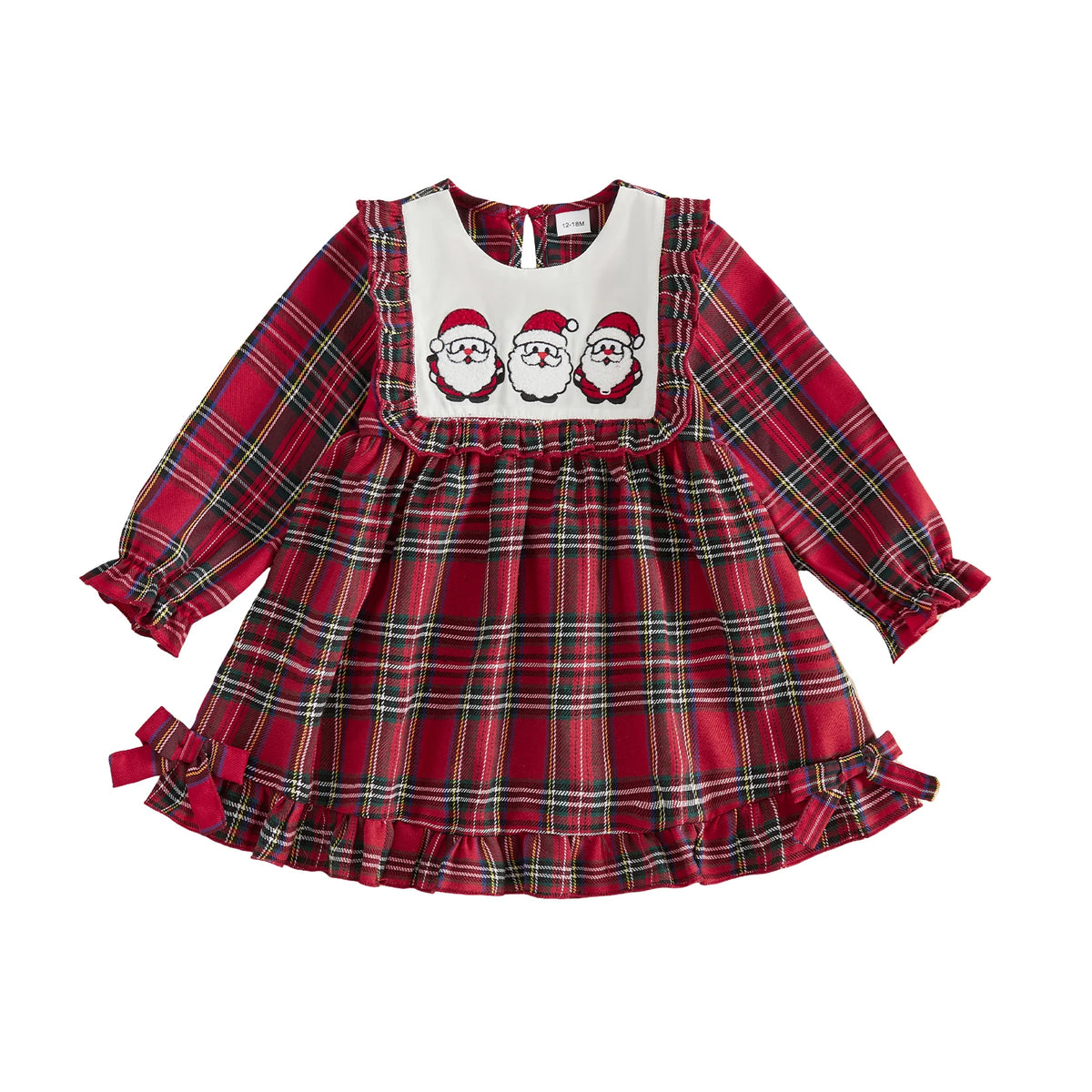 Print-Loose-Ruffle Girl Christmas Christmas Print Loose Plaid Print Loose Sleeve Plaid Girl-Christmas-Dress Durable
