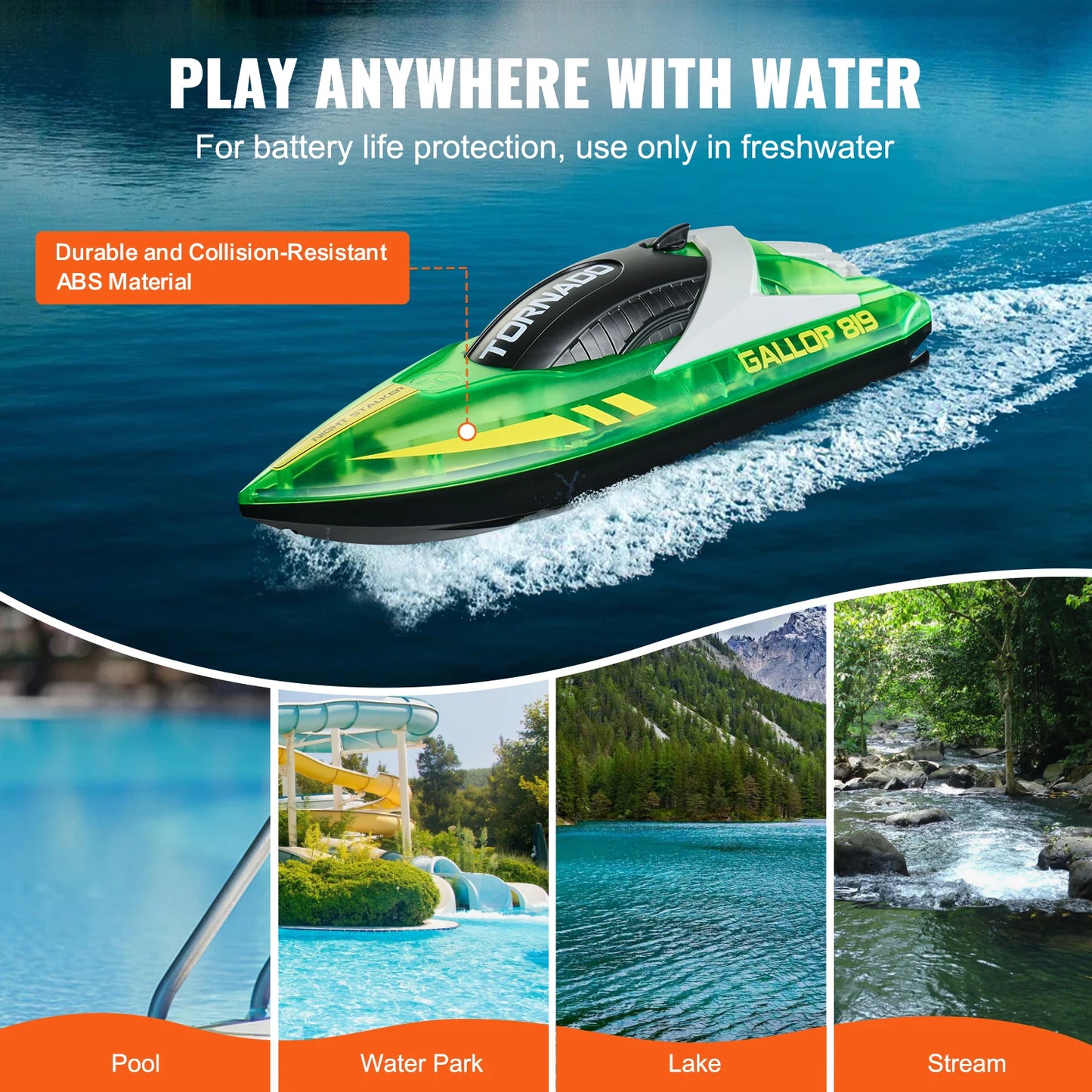 SucceBuy HJ819 RC Boat 2.4GHz 12 km/h High Speed Remote Control Racing Boat Waterproof Electric Radio Toys for Boys 14Y+ Gifts