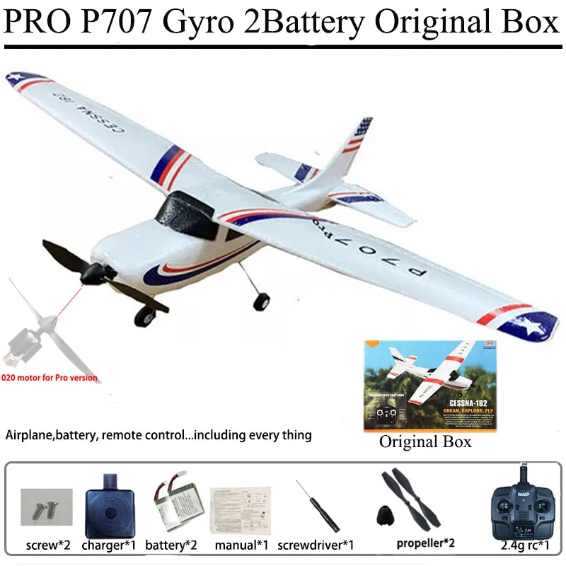 Park10 RC Airplane P707G 2.4G 3D/6G With Gyroscope 3Ch RC Airplane Fixed Wing Plane Outdoor Toys Drone RTF CESSNA 182 Plane Gift