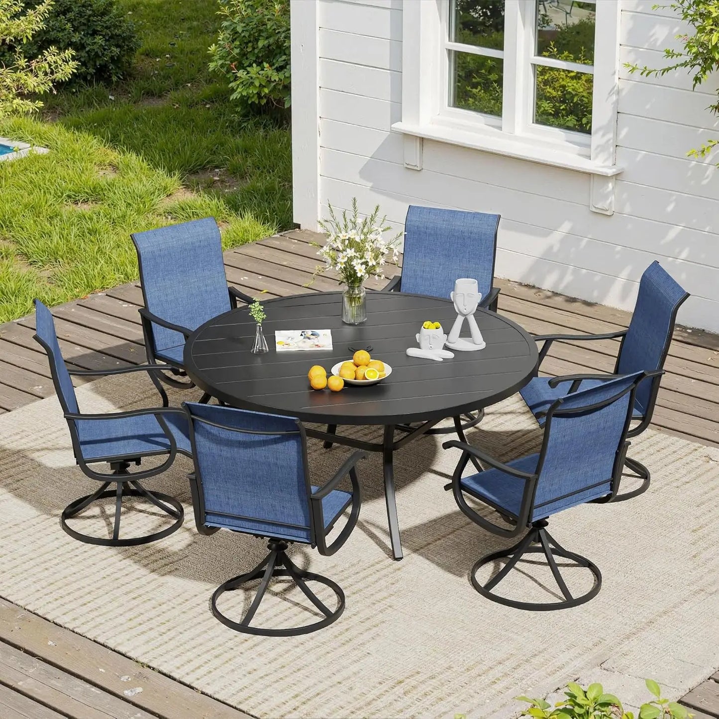 7 Pieces Outdoor Dining Set, Patio Furniture Set of 6 Patio Swivel Dining Chairs and 50" Patio Round Table, Mixed, Customized