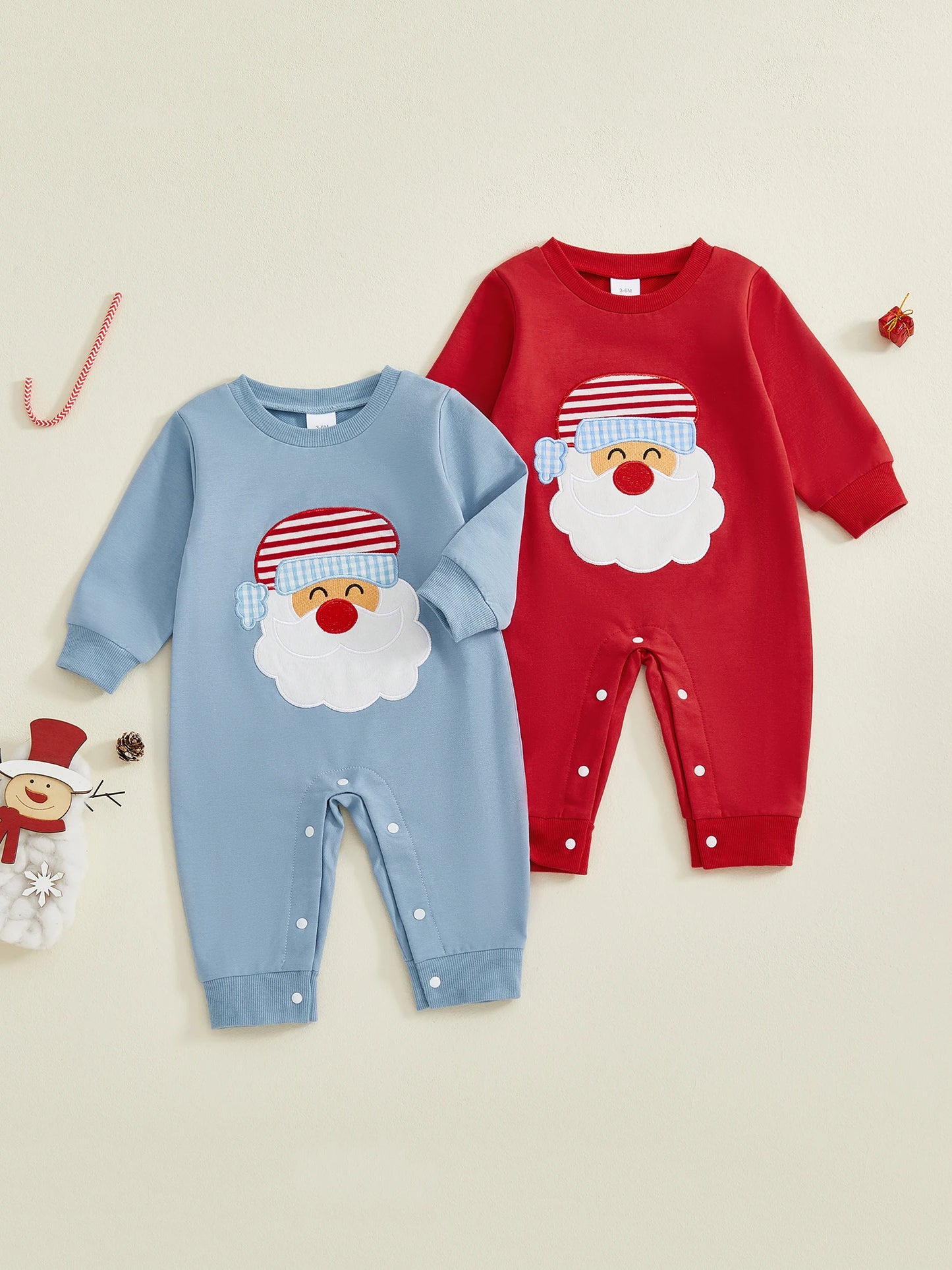 Infant Toddler Christmas Santa Claus Romper Crew Neck Long Sleeve Jumpsuit Winter Fall Outfit Cute Xmas Costume for Baby Boy