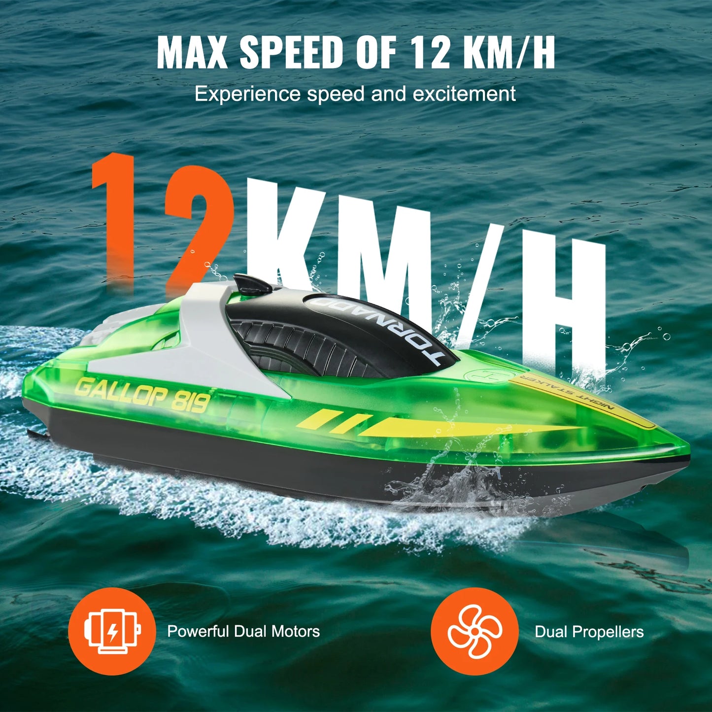 SucceBuy HJ819 RC Boat 2.4GHz 12 km/h High Speed Remote Control Racing Boat Waterproof Electric Radio Toys for Boys 14Y+ Gifts