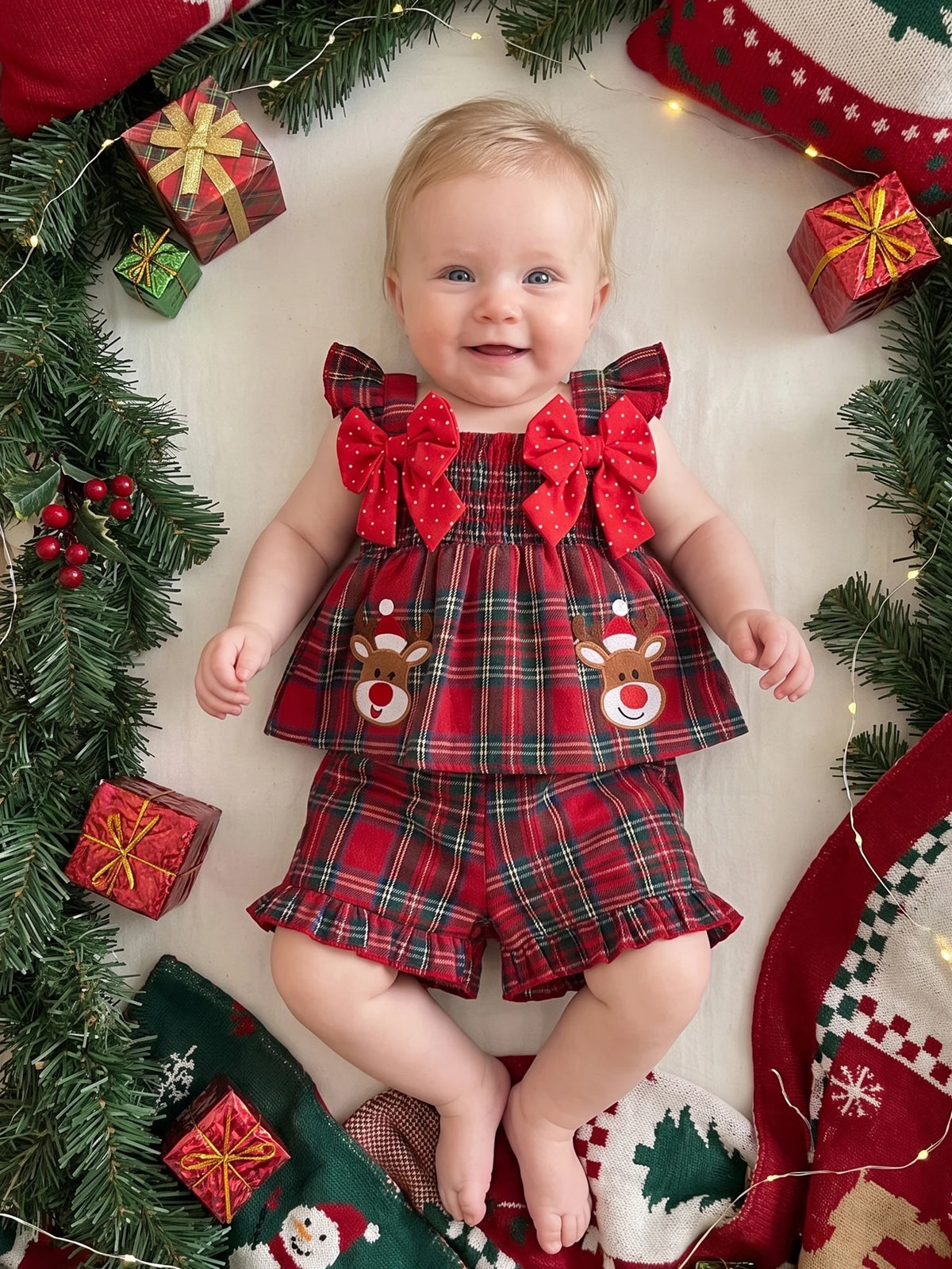 Plaid Girls Christmas Girls Shorts Toddler Flying Christmas Shorts Set Plaid Girls Christmas Toddler Girls Christmas