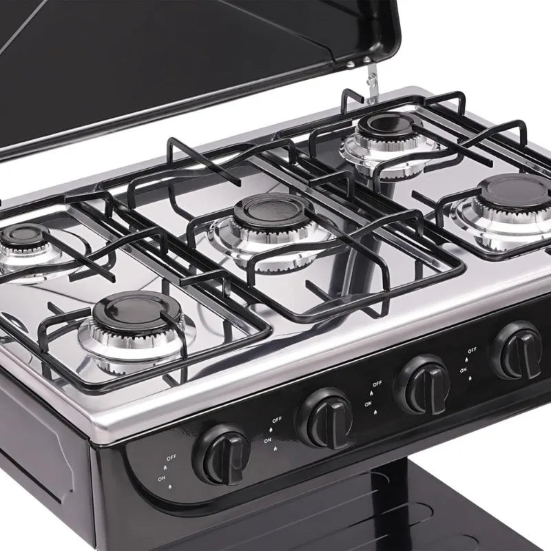 Natural Gas Stove Outdoor 5-Burner Stove Portable Gas Stove with 2 Placement Boards and Windshield for Outdoor Camping RV Travel