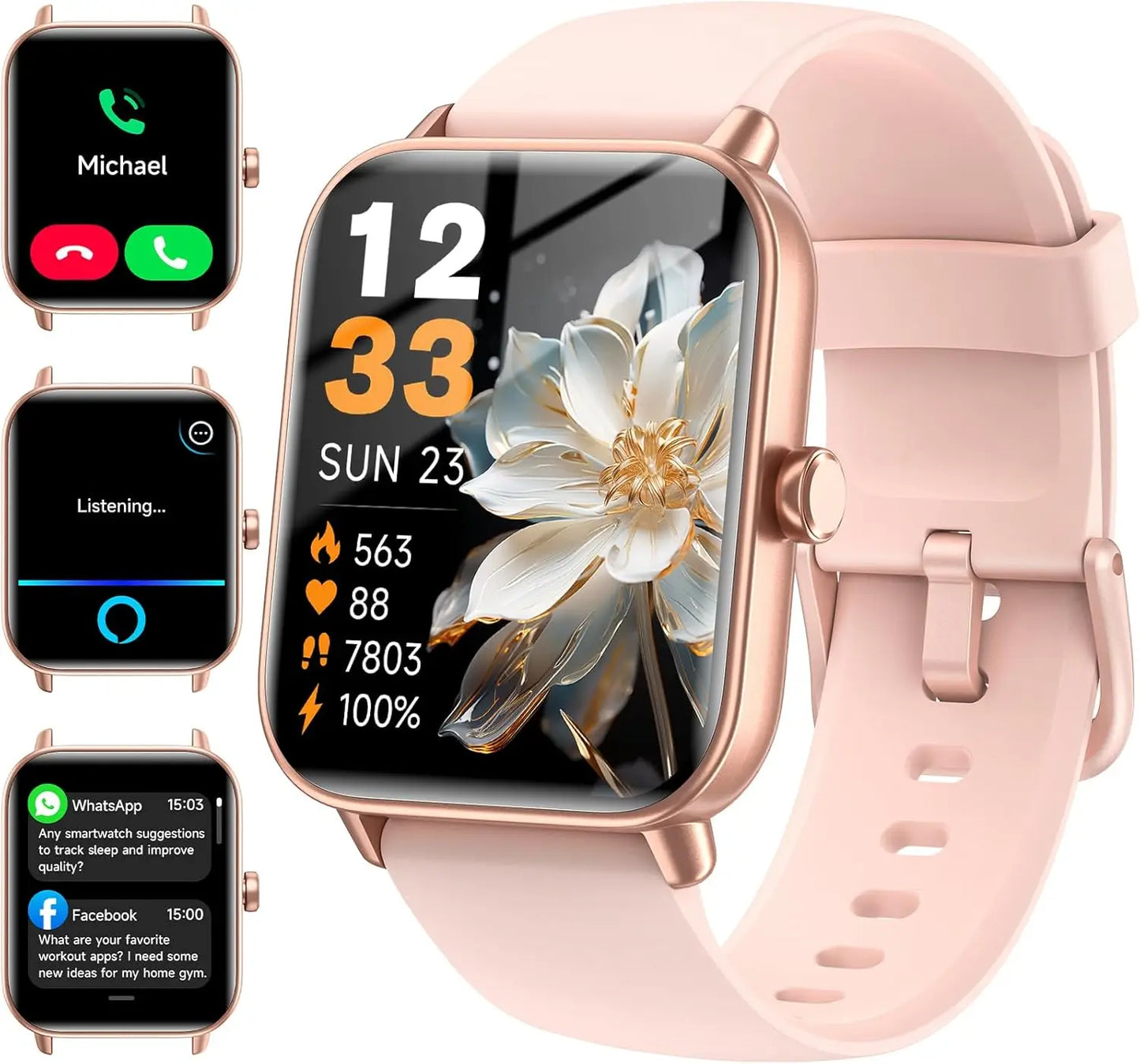 ‌Smart Watch for Android/iPhone, Alexa Built-in, 1.8" Screen, IP68 Waterproof, Fitness Tracker with Calls, HR, Sleep, SpO2