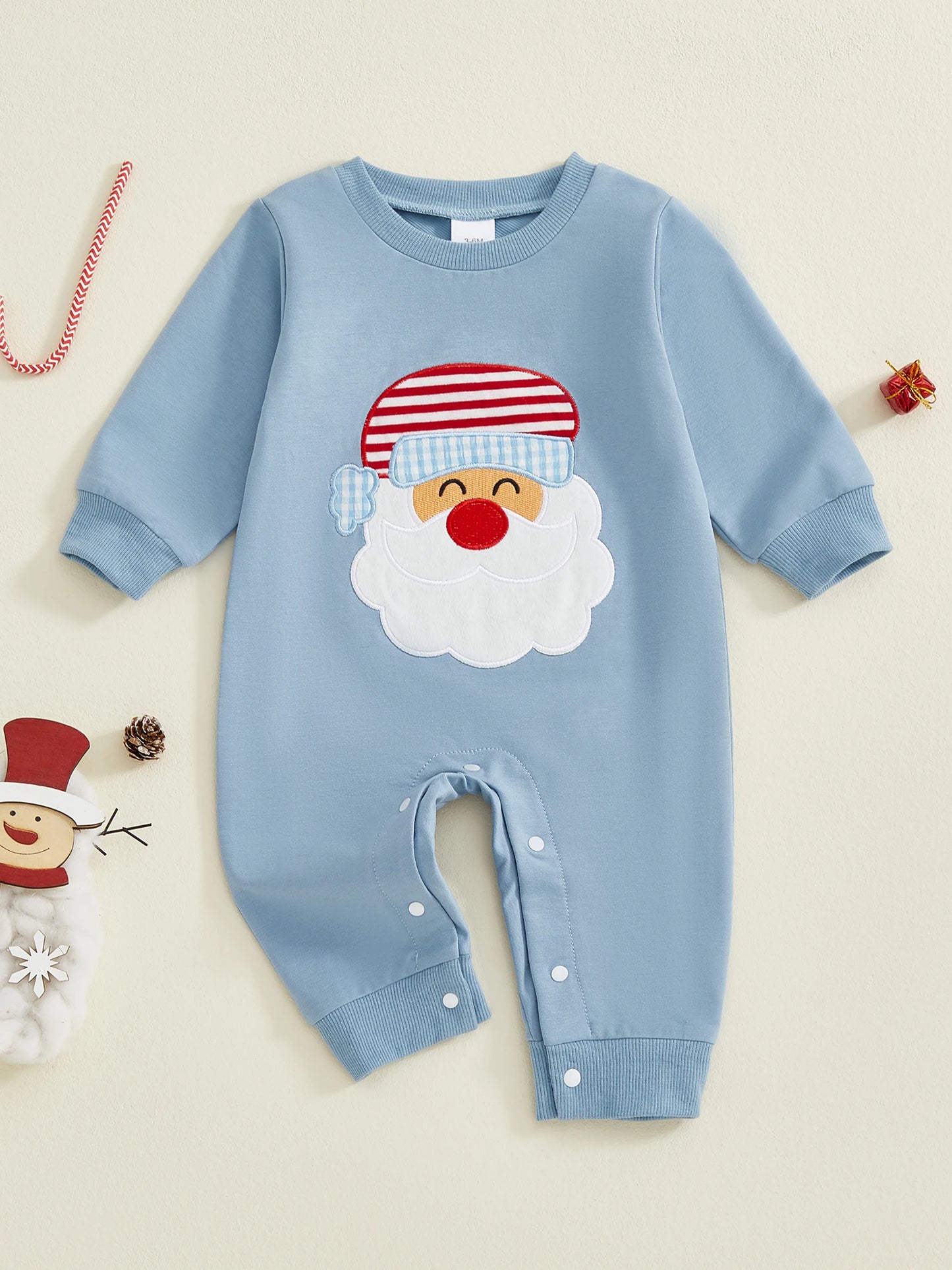 Infant Toddler Christmas Santa Claus Romper Crew Neck Long Sleeve Jumpsuit Winter Fall Outfit Cute Xmas Costume for Baby Boy