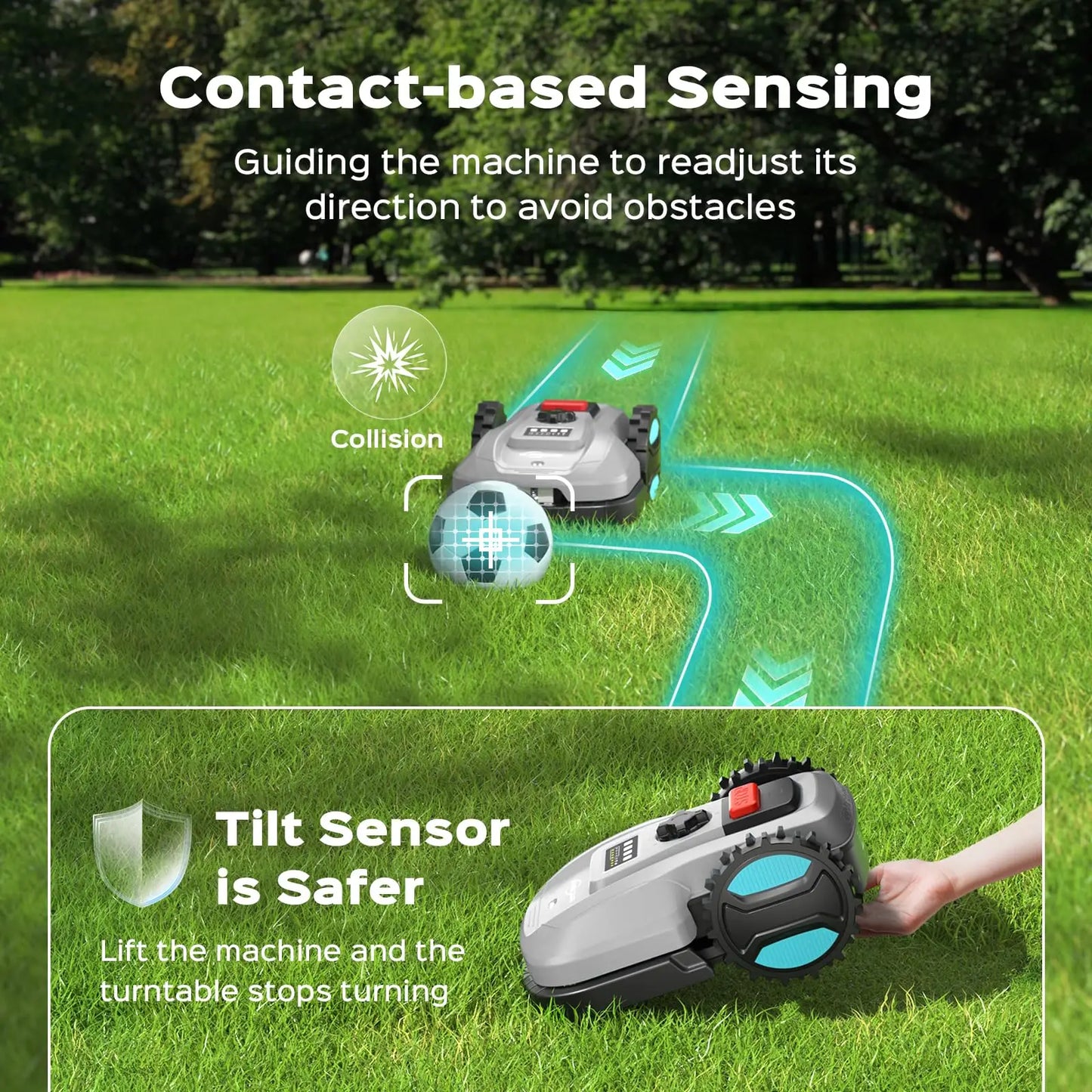 Robot Lawn Mower with App Control Adjustable Cutting Height Auto Charging Obstacle Detection Smart Scheduling for 1/8 Acre Lawn