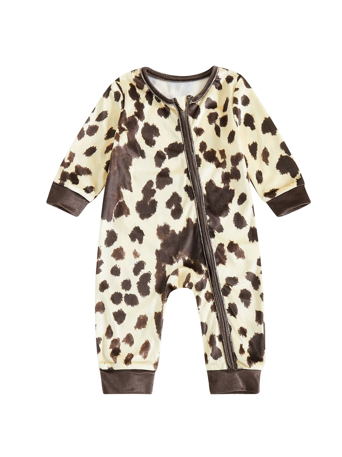 Infant Romper Cozy Cotton Blend Long Sleeve Round Neck Polka Dot Print  Footless Jumpsuit Zipper Closure Baby Outfit