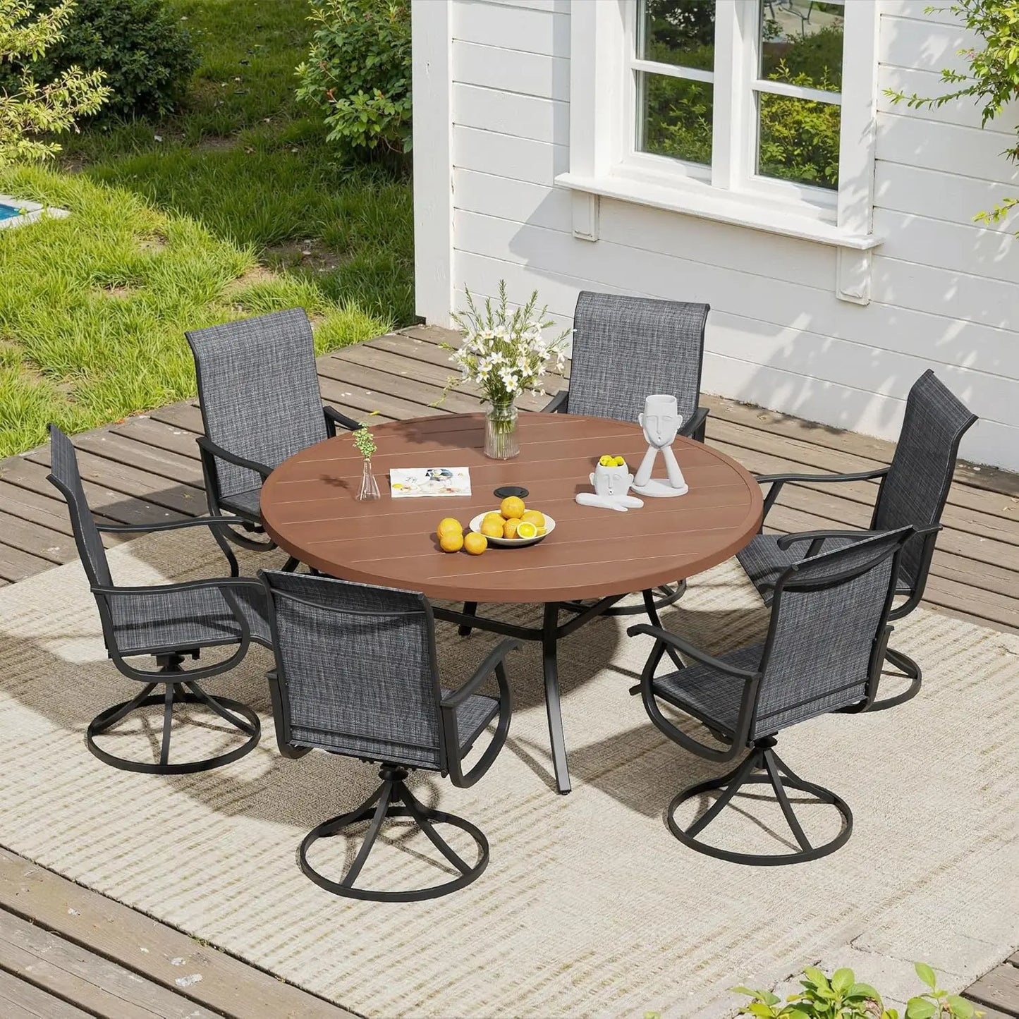 7 Pieces Outdoor Dining Set, Patio Furniture Set of 6 Patio Swivel Dining Chairs and 50" Patio Round Table, Mixed, Customized