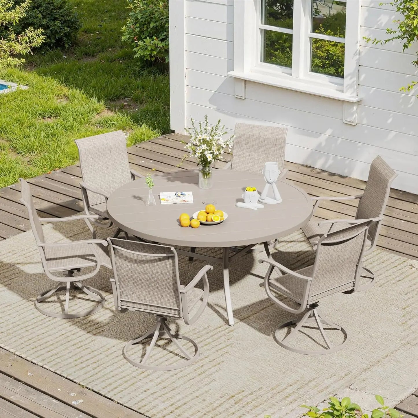 7 Pieces Outdoor Dining Set, Patio Furniture Set of 6 Patio Swivel Dining Chairs and 50" Patio Round Table, Mixed, Customized