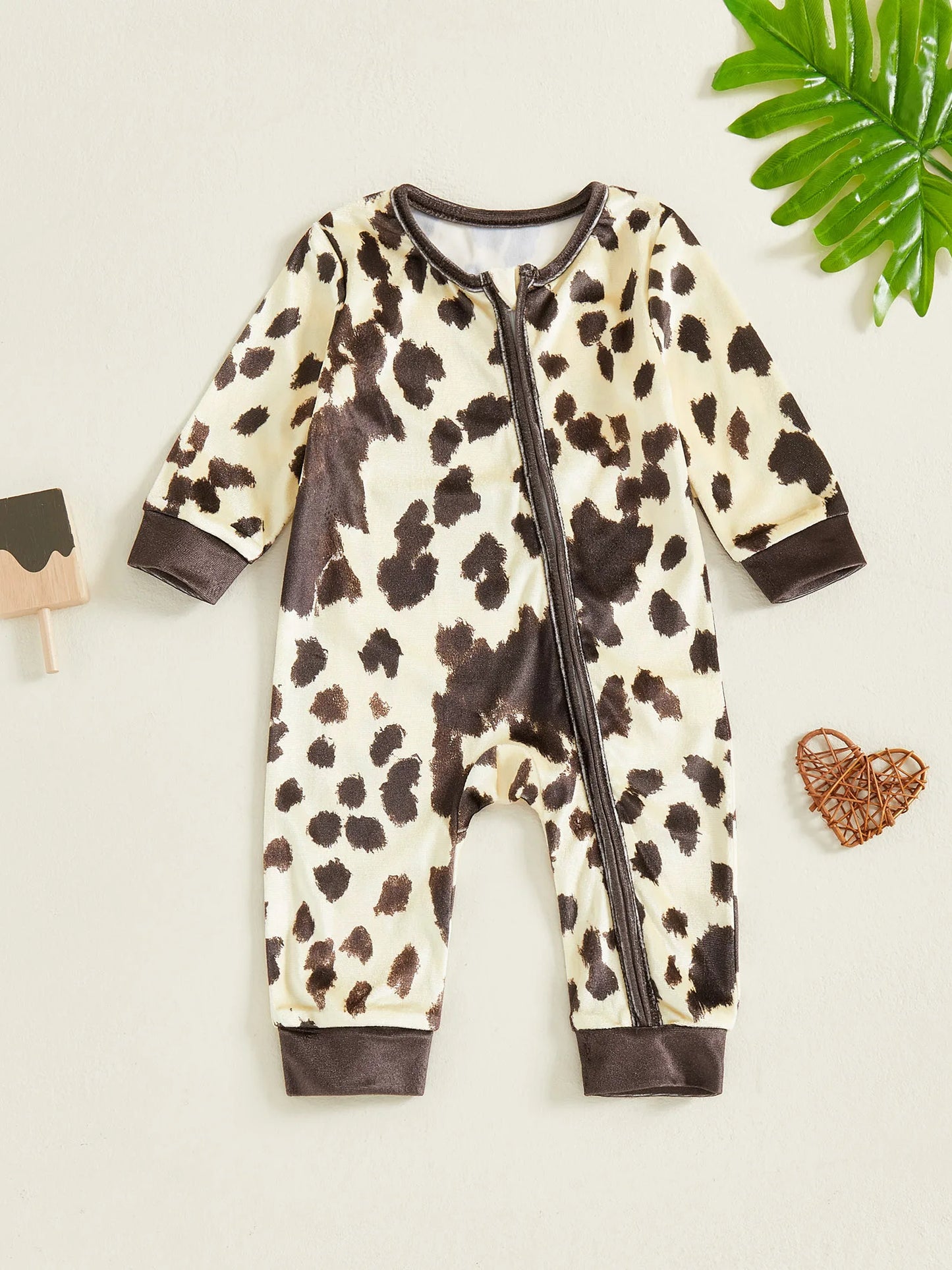 Infant Romper Cozy Cotton Blend Long Sleeve Round Neck Polka Dot Print  Footless Jumpsuit Zipper Closure Baby Outfit