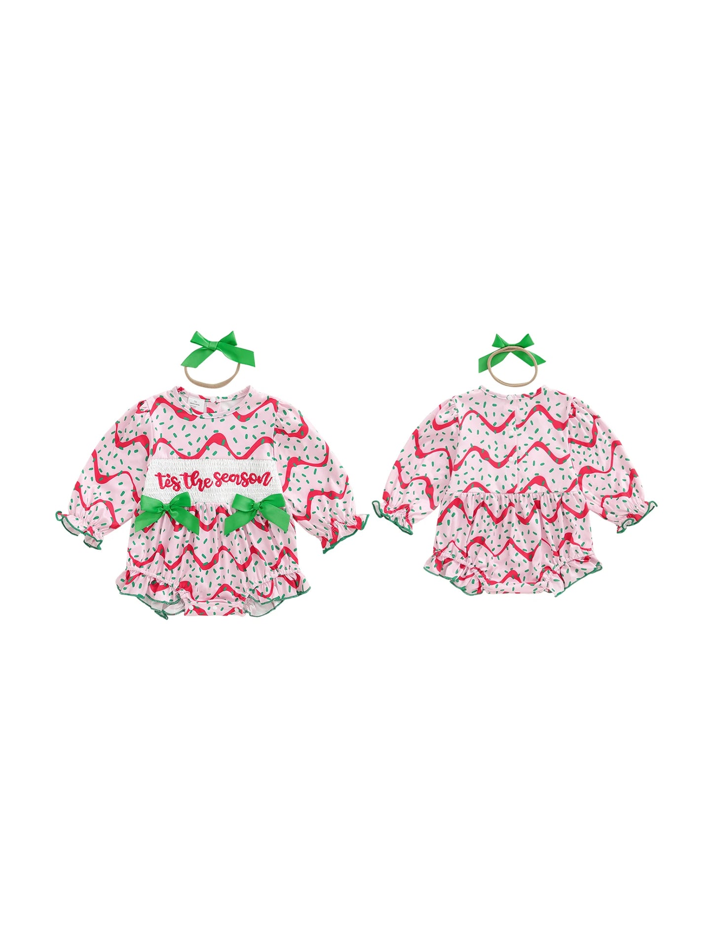 Adorable Christmas Baby Girls Rompers Set with Long Sleeve O Neck Letter Embroidery and Bow Headband - 2 Piece Outfit for the