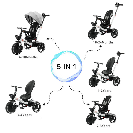 Ubravoo Baby Stroller Tricycle Ride Bike , 5-in-1, Adjustable Canopy, Sitting & Lying,Celerity Disassembly & Assembly,1-5 Years