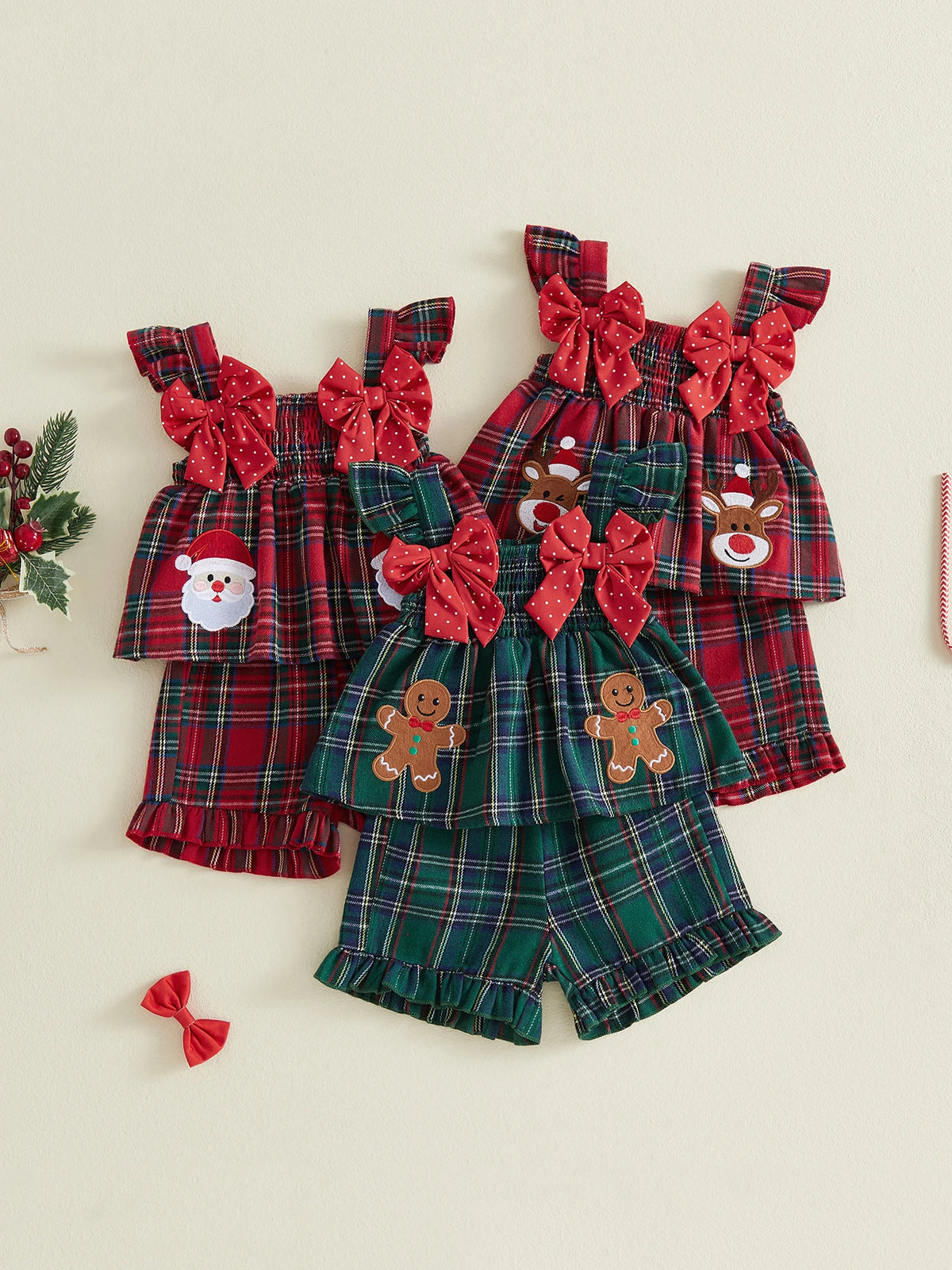 Plaid Girls Christmas Girls Shorts Toddler Flying Christmas Shorts Set Plaid Girls Christmas Toddler Girls Christmas