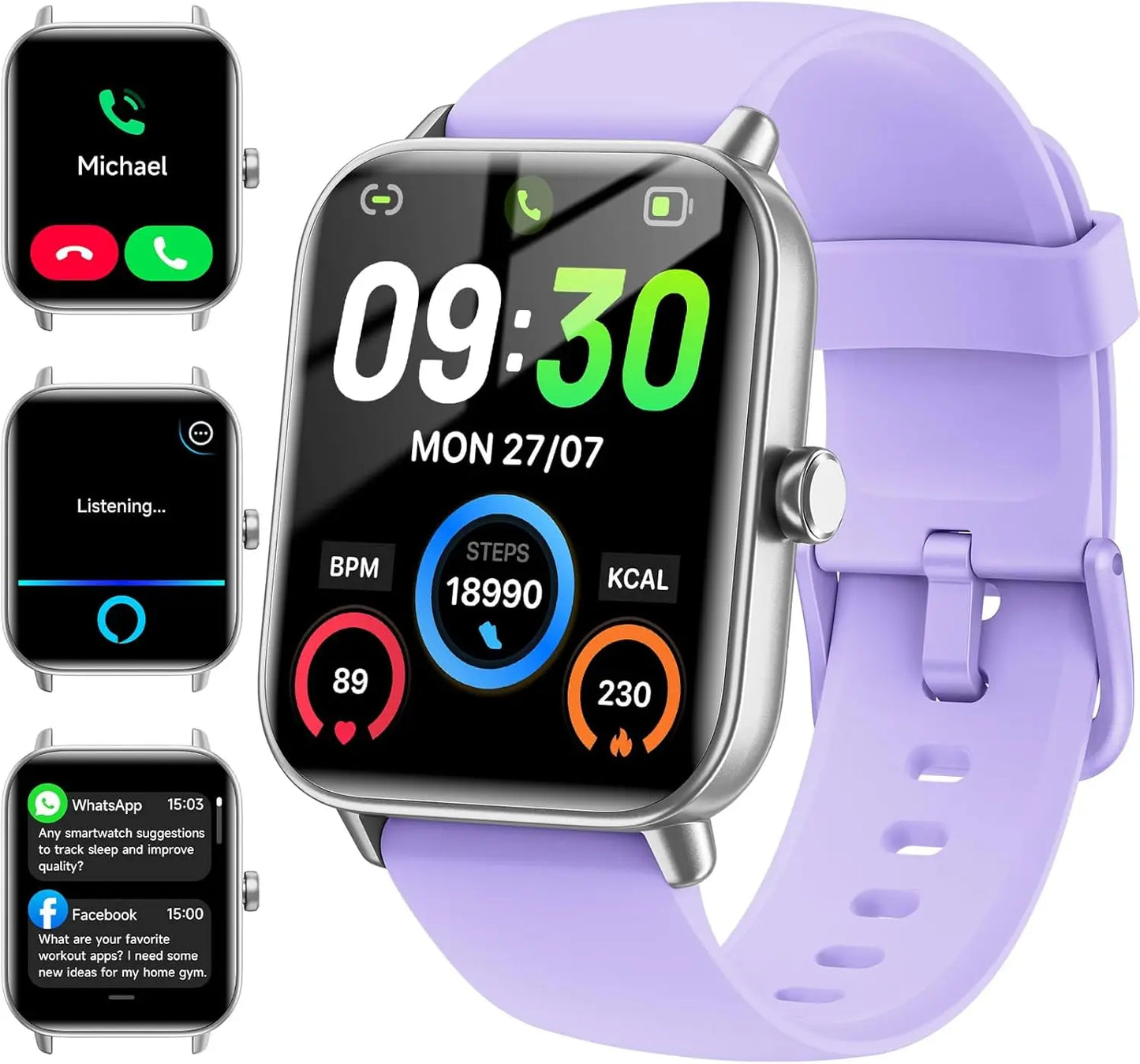 ‌Smart Watch for Android/iPhone, Alexa Built-in, 1.8" Screen, IP68 Waterproof, Fitness Tracker with Calls, HR, Sleep, SpO2