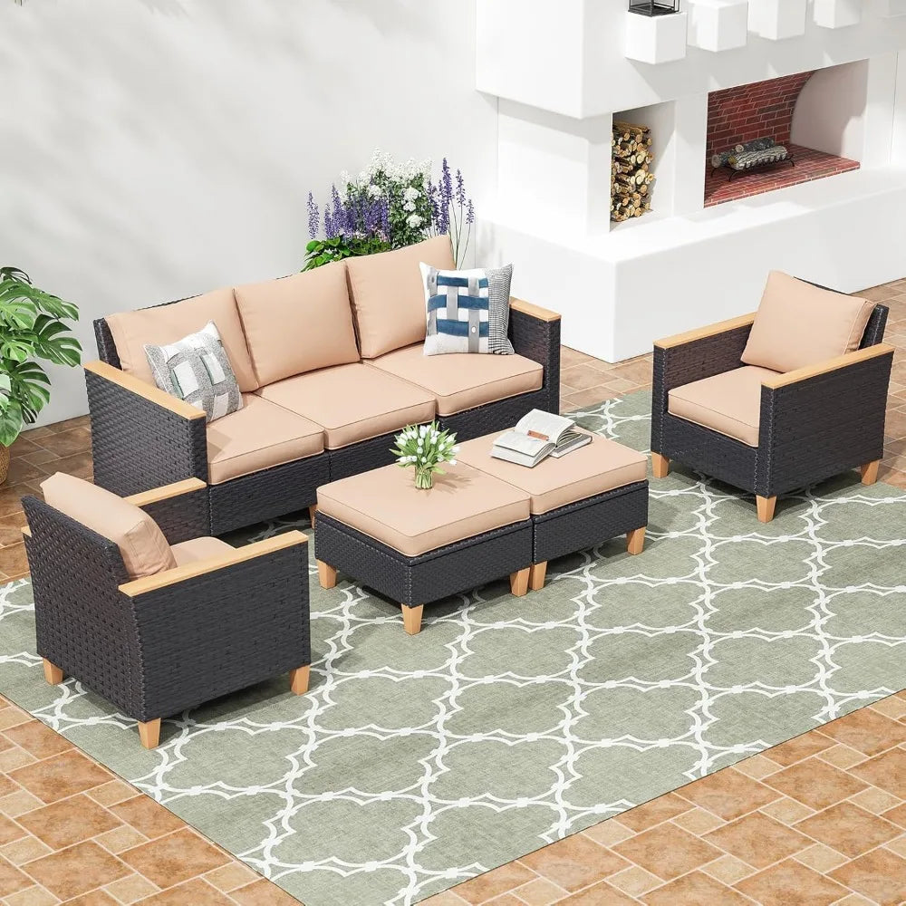 Outdoor Furniture Set, 7 Piece Patio Conversation Set with Cushions, PE Outdoor Wicker Conversation Set Sectional Patio Sofa