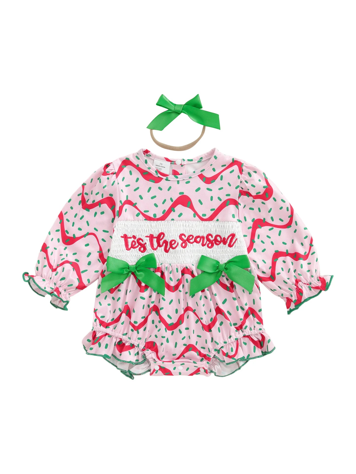 Adorable Christmas Baby Girls Rompers Set with Long Sleeve O Neck Letter Embroidery and Bow Headband - 2 Piece Outfit for the