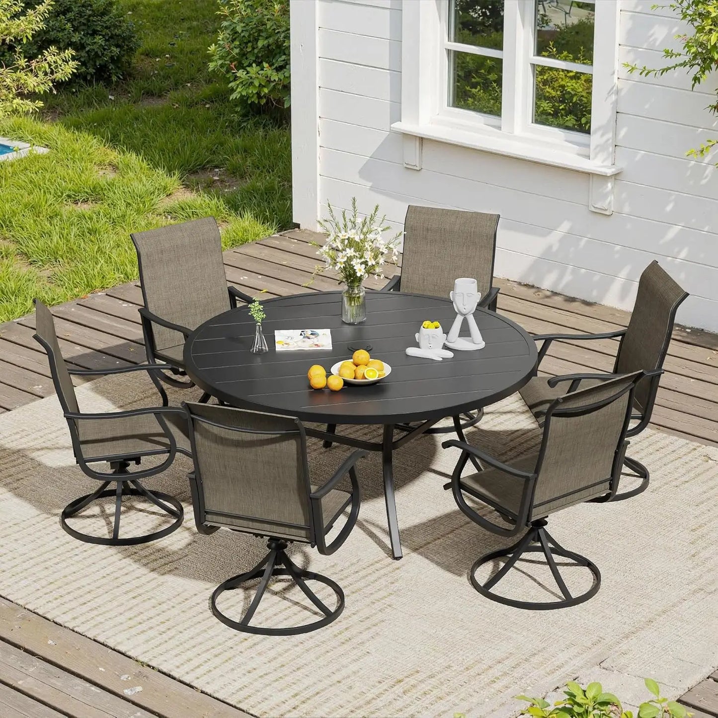 7 Pieces Outdoor Dining Set, Patio Furniture Set of 6 Patio Swivel Dining Chairs and 50" Patio Round Table, Mixed, Customized