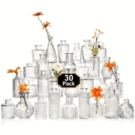 30Pcs Vase Set, Small Vases Glass Bud Vases Bulk, Cute Vintage Glass Vases for Wedding Home Centerpieces Table Decorations