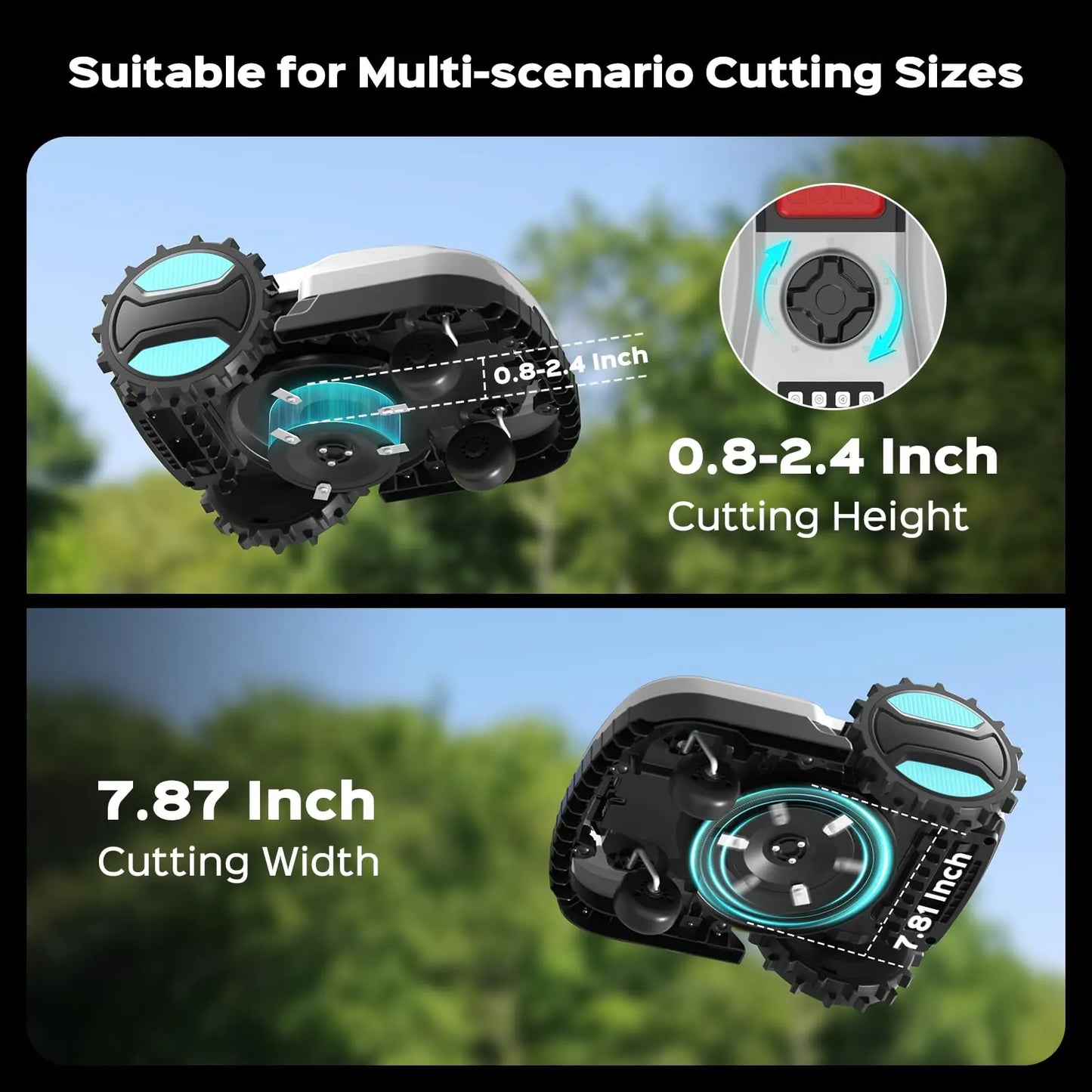 Robot Lawn Mower with App Control Adjustable Cutting Height Auto Charging Obstacle Detection Smart Scheduling for 1/8 Acre Lawn