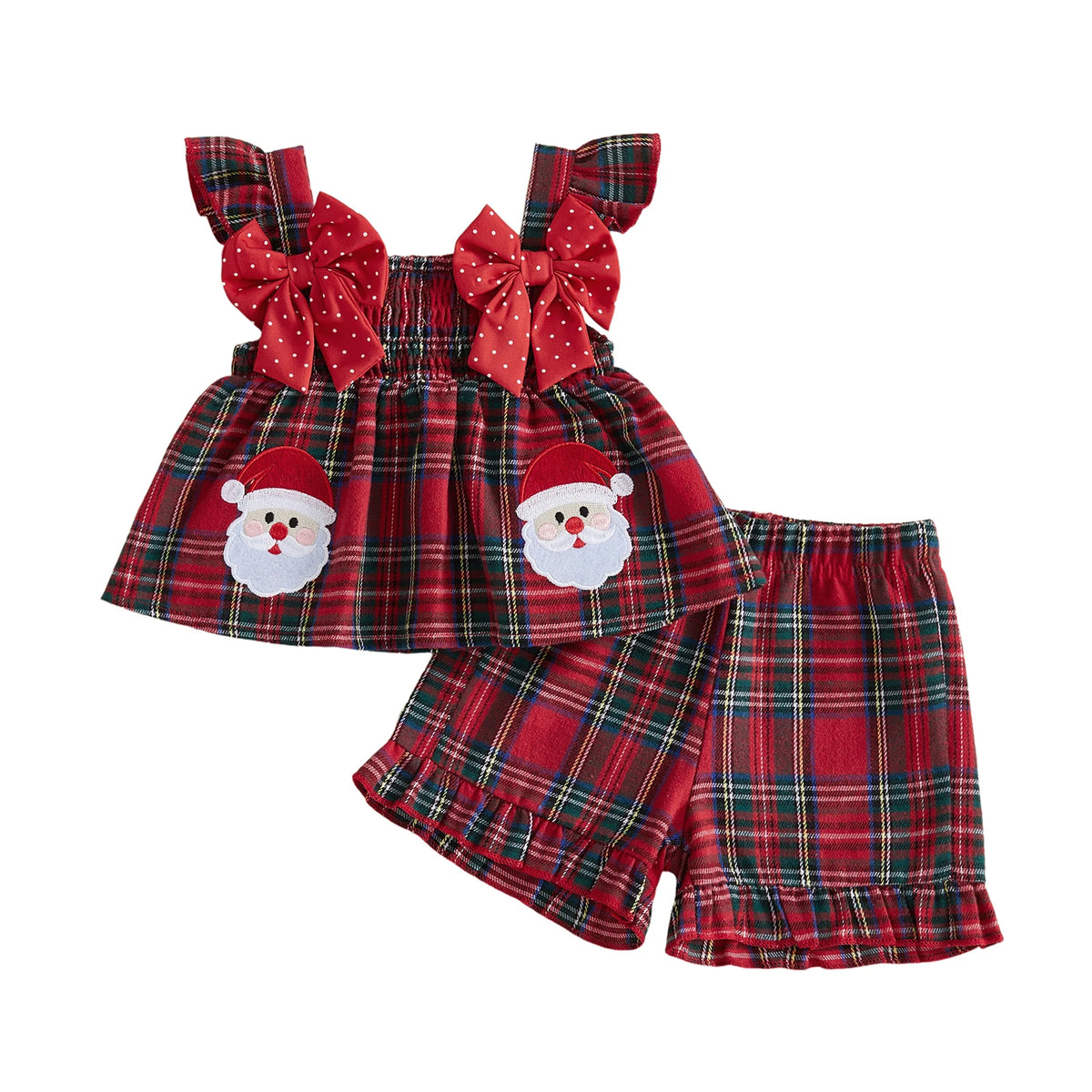 Plaid Girls Christmas Girls Shorts Toddler Flying Christmas Shorts Set Plaid Girls Christmas Toddler Girls Christmas