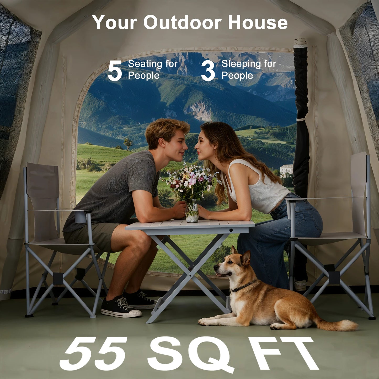 Automatic Inflatable Camping Tent,Easy Set up 3-4 Person Glamping Outdoor 4 Season Air Blow Up Tents.Rainfly & Windproof tent