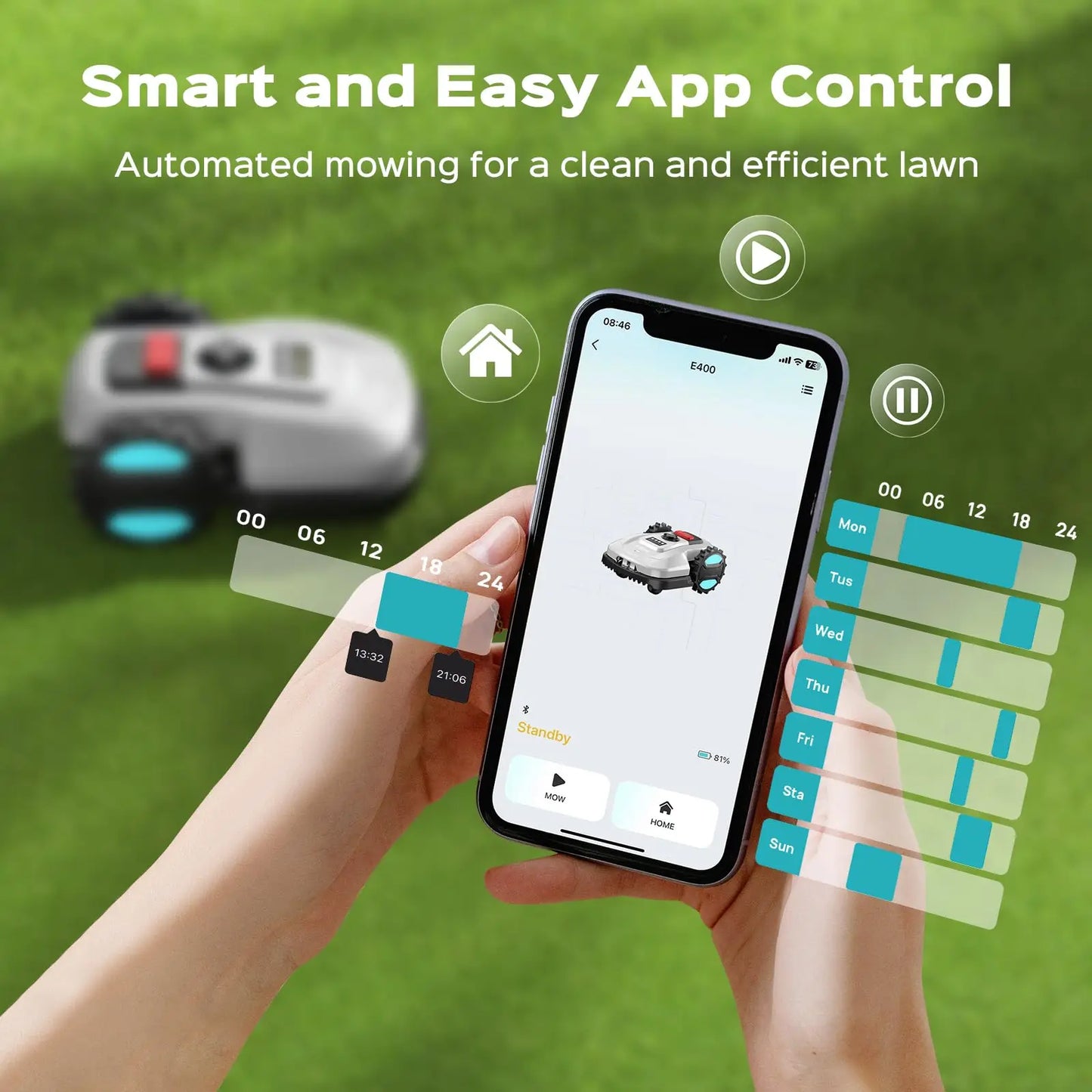 Robot Lawn Mower with App Control Adjustable Cutting Height Auto Charging Obstacle Detection Smart Scheduling for 1/8 Acre Lawn
