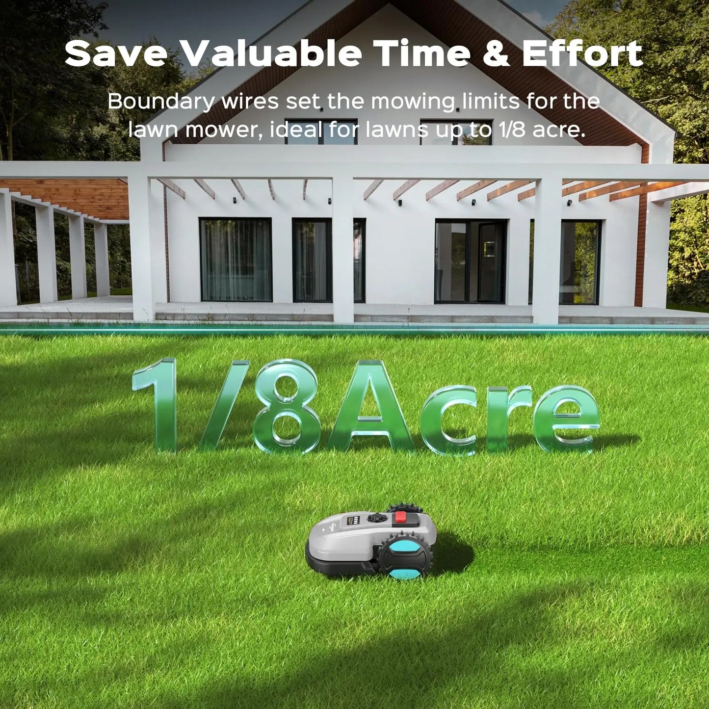 Robot Lawn Mower with App Control Adjustable Cutting Height Auto Charging Obstacle Detection Smart Scheduling for 1/8 Acre Lawn