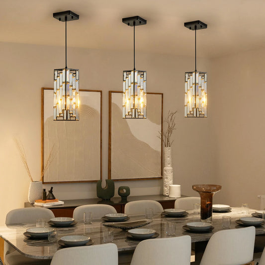 ARLGSITE Modern Luxury Crystal Pendant Light - 3 Pack, Adjustable Hanging Ceiling Lamp with Crystal Prism Design -Black Finish