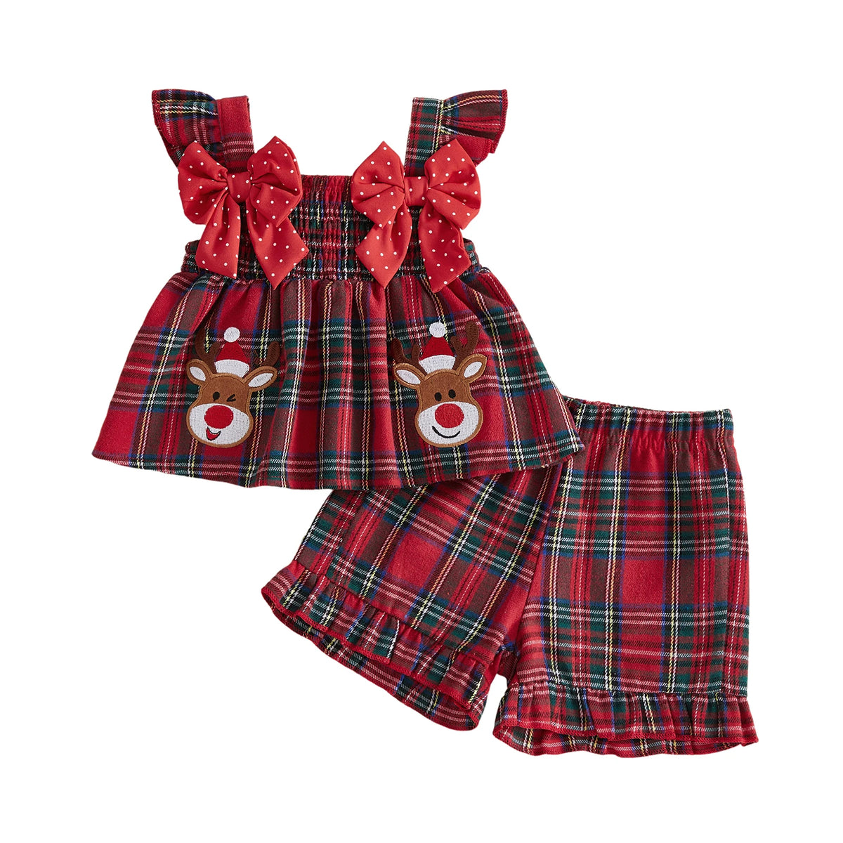 Plaid Girls Christmas Girls Shorts Toddler Flying Christmas Shorts Set Plaid Girls Christmas Toddler Girls Christmas