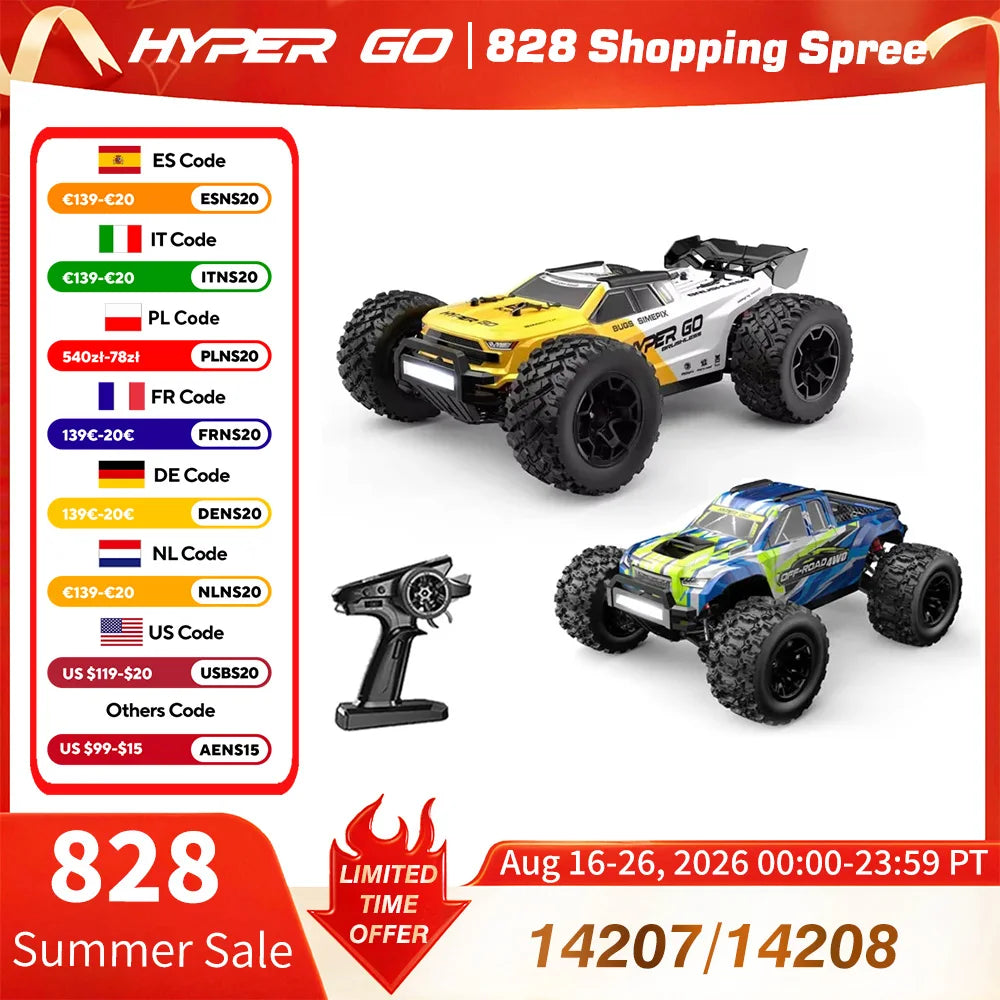 HYPER GO MJX 14207 14208 1/14 RC Car 41-53km/h Brushless 2.4G Remote Control 4WD Off-road High Speed RC Car Truck Hobby Toy