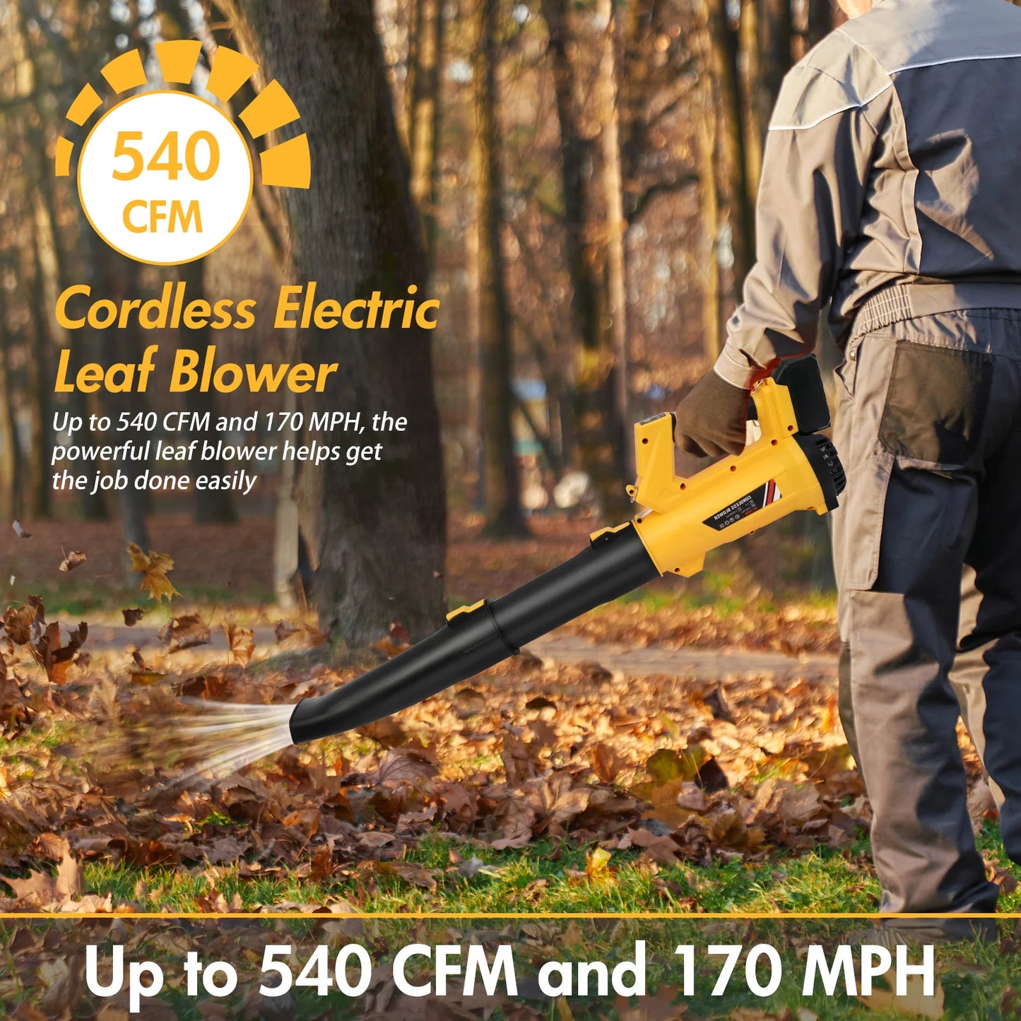 Cordless Leaf Blower Cleaner Electric Handheld 21V with 2 x 6.0Ah Batteries Fast Charger 170MPH 21000r/min 6-Speed for Lawn Care