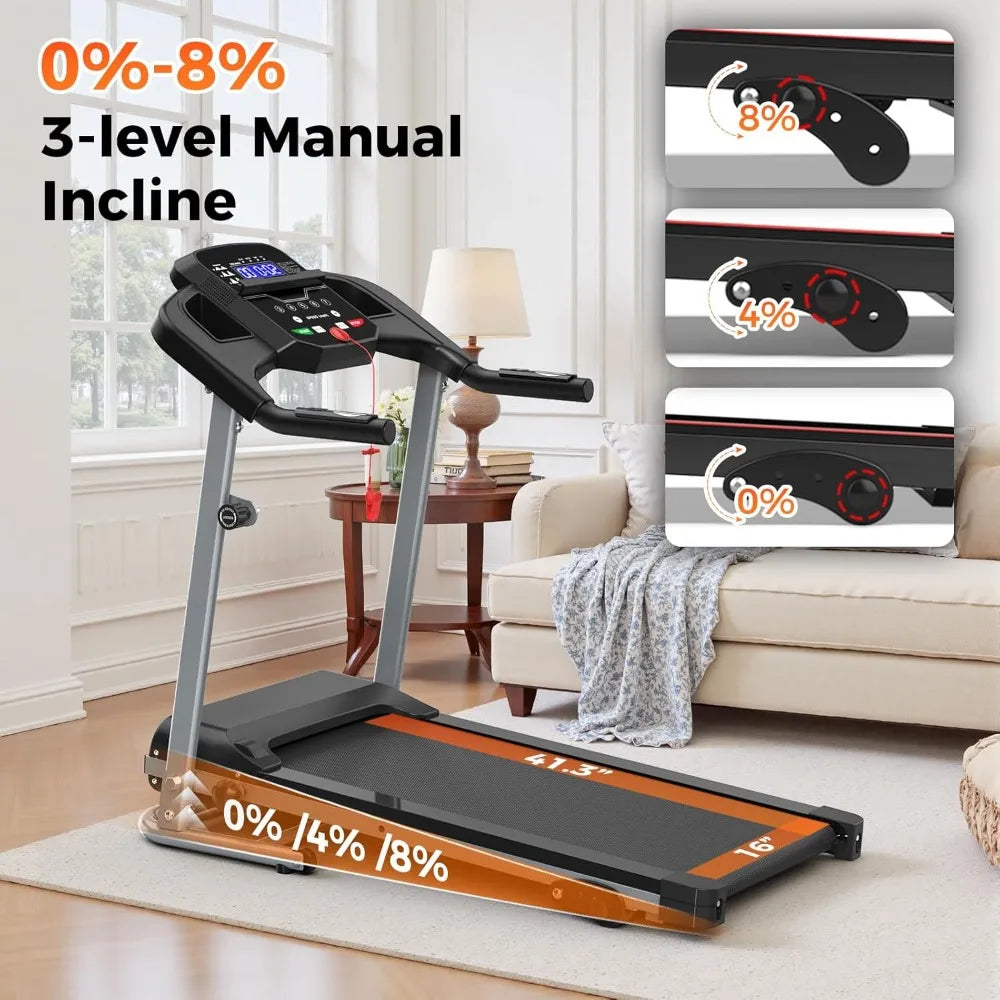 Folding Treadmill for Home Use, 2.5HP Quiet Motor, 0.5–7.5 MPH with 8% Manual Incline, Compact Electric Treadmill, Customized