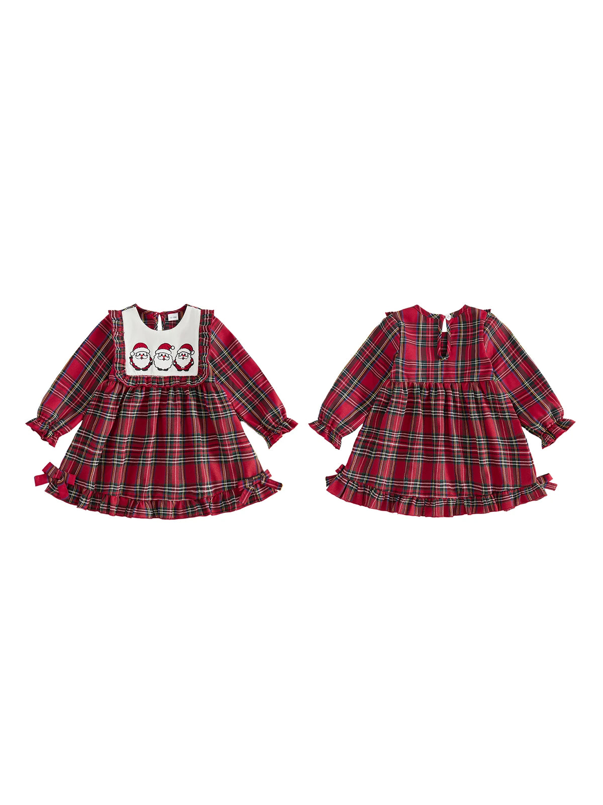 Print-Loose-Ruffle Girl Christmas Christmas Print Loose Plaid Print Loose Sleeve Plaid Girl-Christmas-Dress Durable