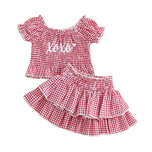 Girls 2 Piece Set with Floral Print Ruffle Sleeve Top and Elastic Waist Denim Skirt - Stylish Summer Outfit for Toddlers
